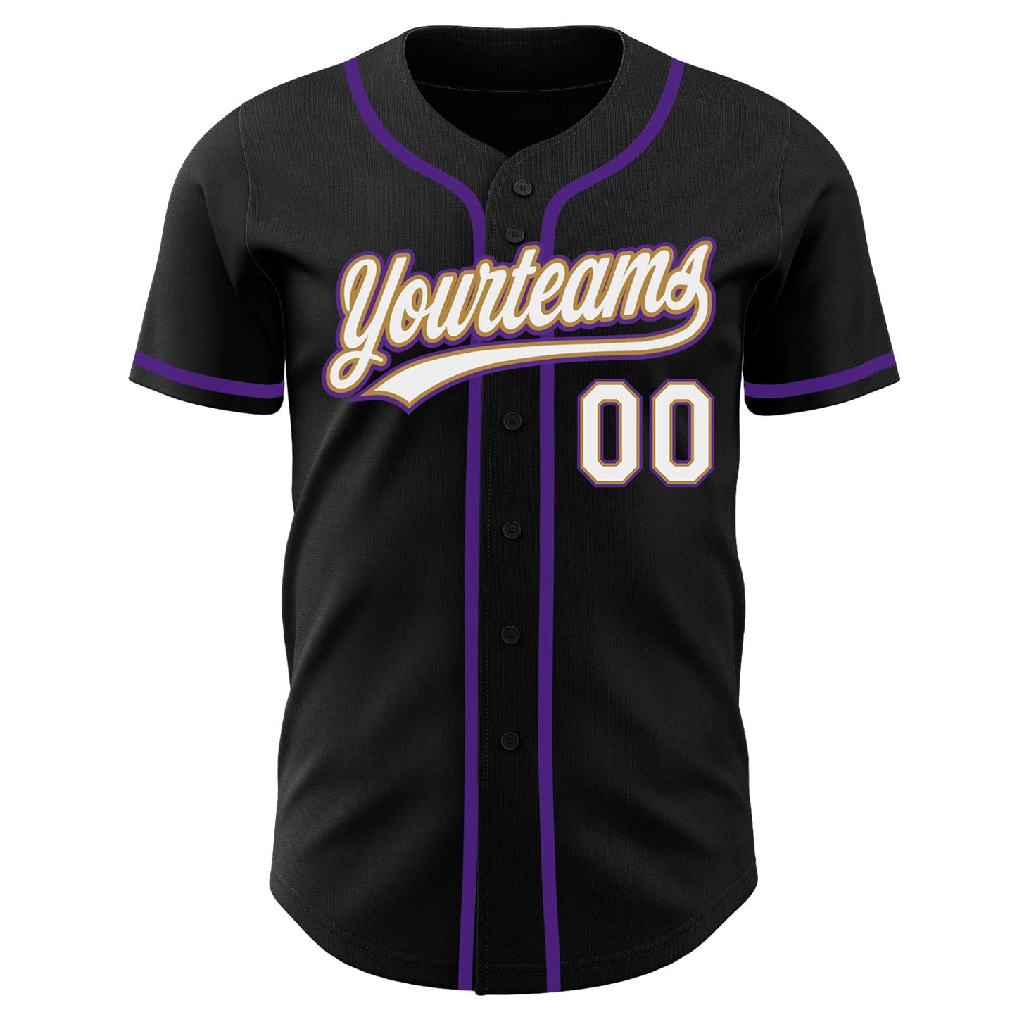 Custom Black White Old Gold-Purple Authentic Baseball Jersey view 2