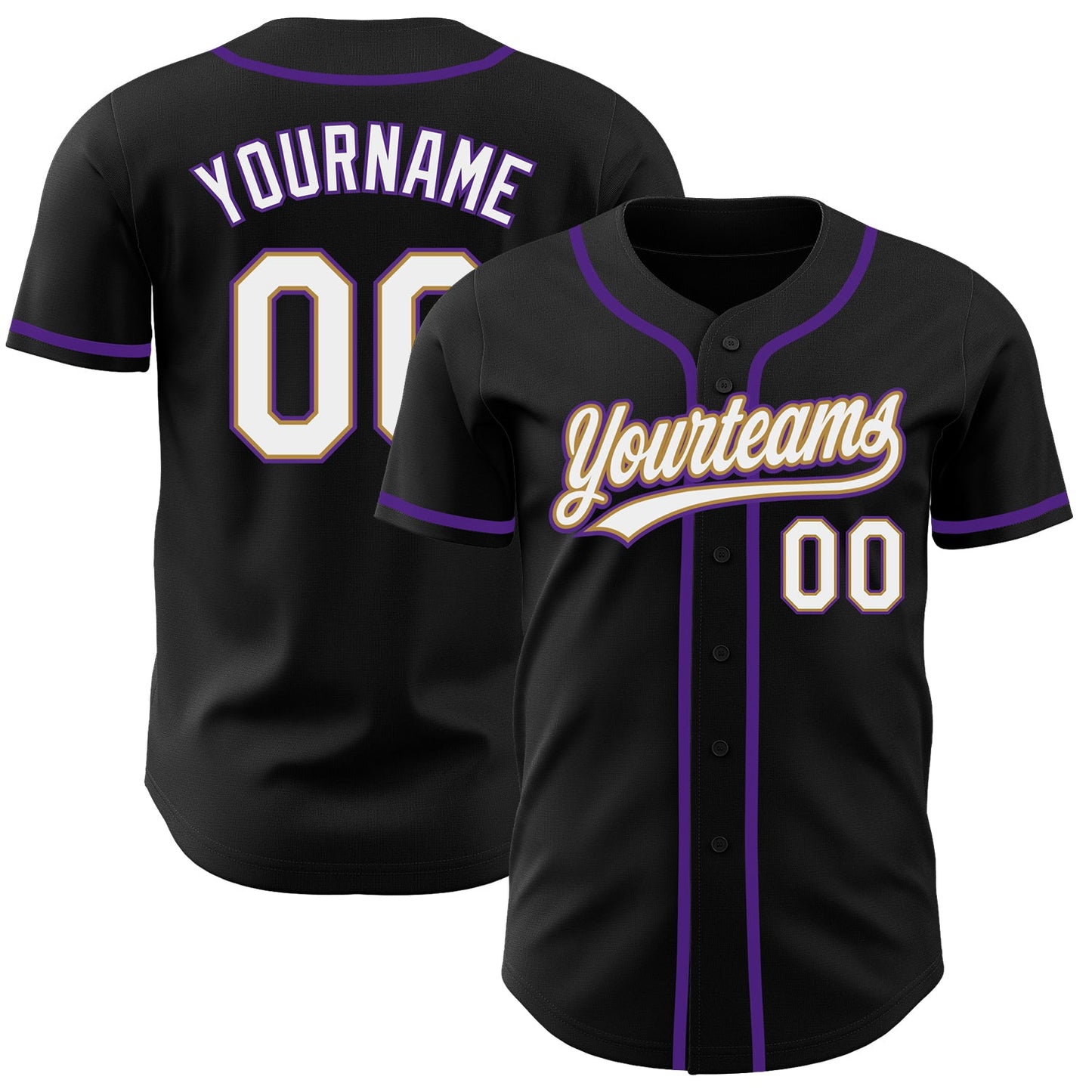 Custom Black White Old Gold-Purple Authentic Baseball Jersey - Main View
