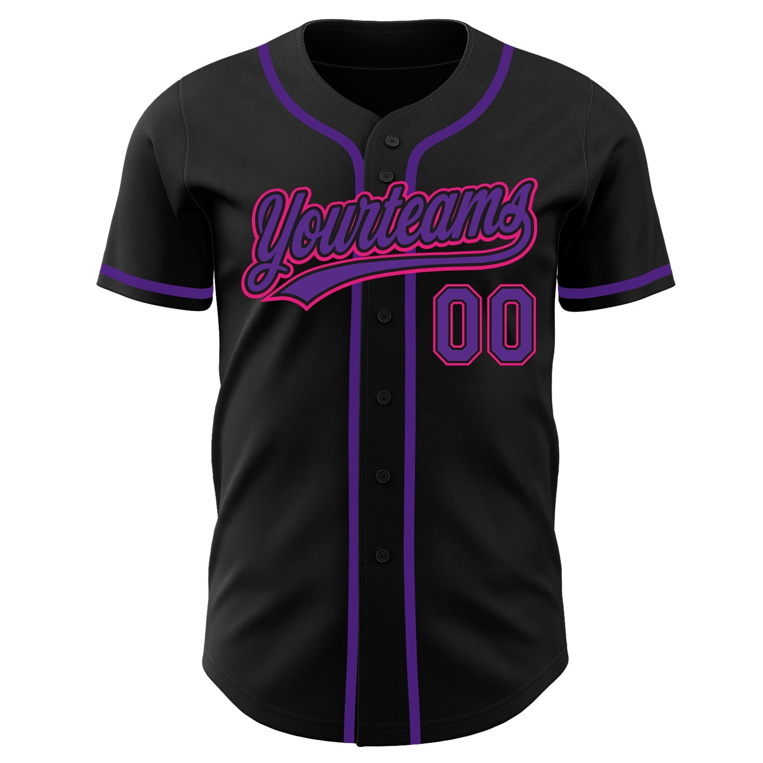 Custom Black Purple-Hot Pink Authentic Baseball Jersey view 2