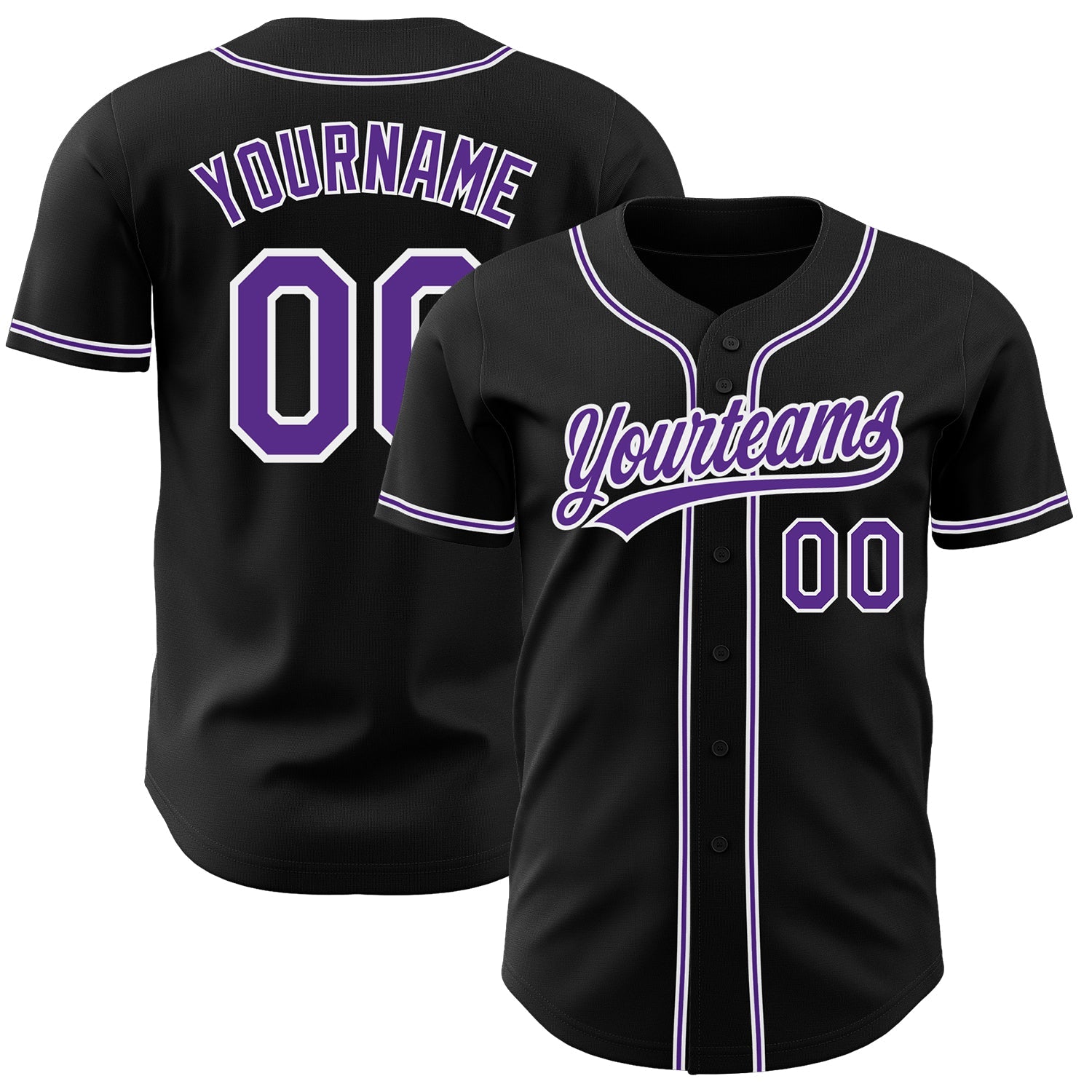 Custom Black Purple-White Authentic Baseball Jersey - Main View