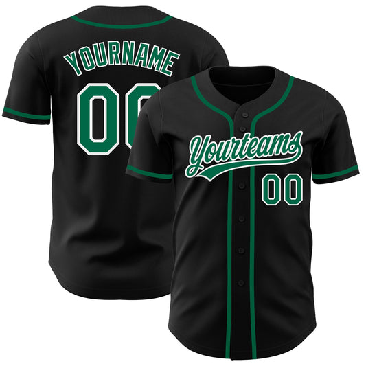 Custom Black Kelly Green-White Authentic Baseball Jersey - Main View