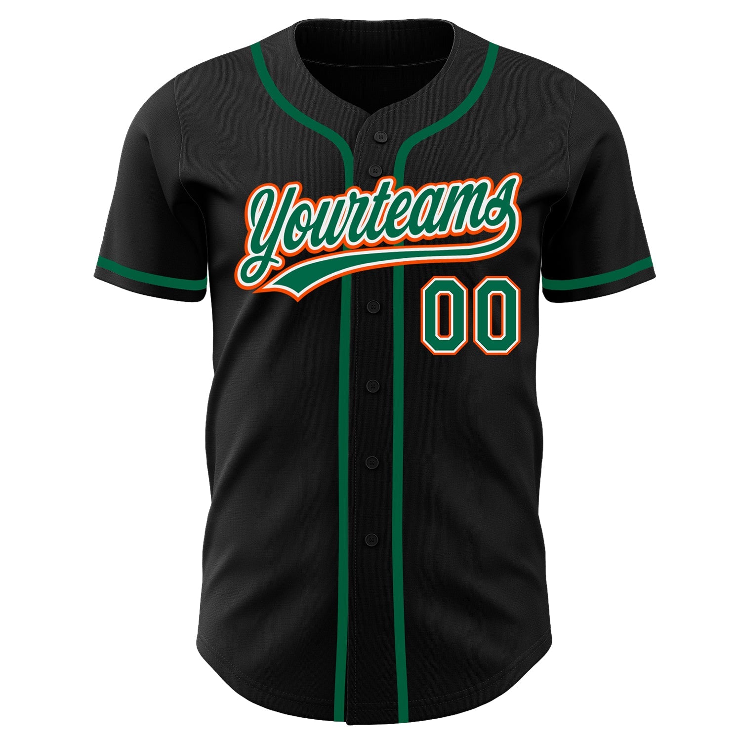Custom Black Kelly Green-Orange Authentic Baseball Jersey view 2