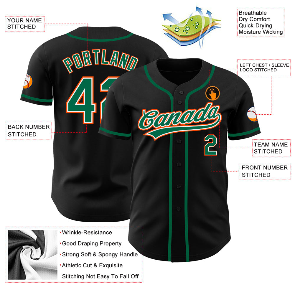 Custom Black Kelly Green-Orange Authentic Baseball Jersey view 3