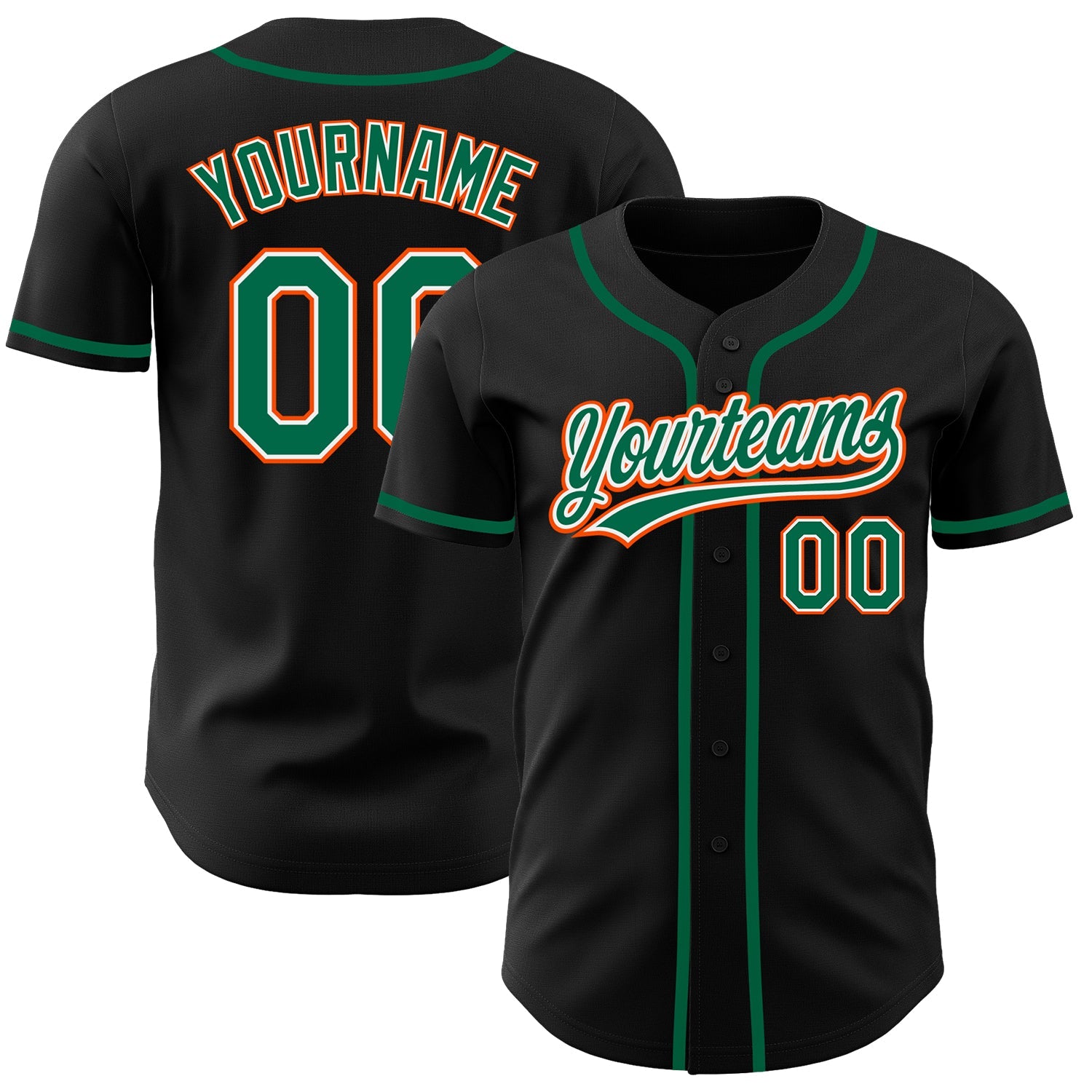 Custom Black Kelly Green-Orange Authentic Baseball Jersey - Main View