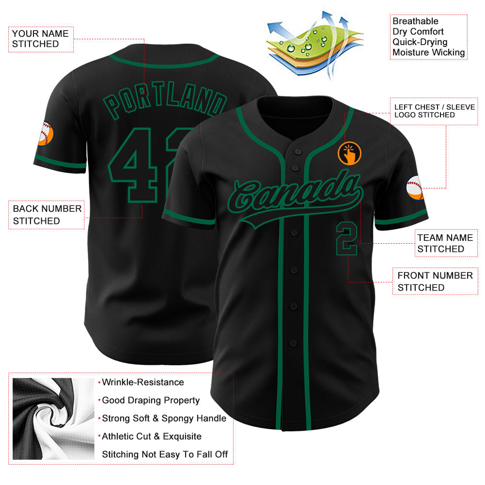 Custom Black Black-Kelly Green Authentic Baseball Jersey view 3