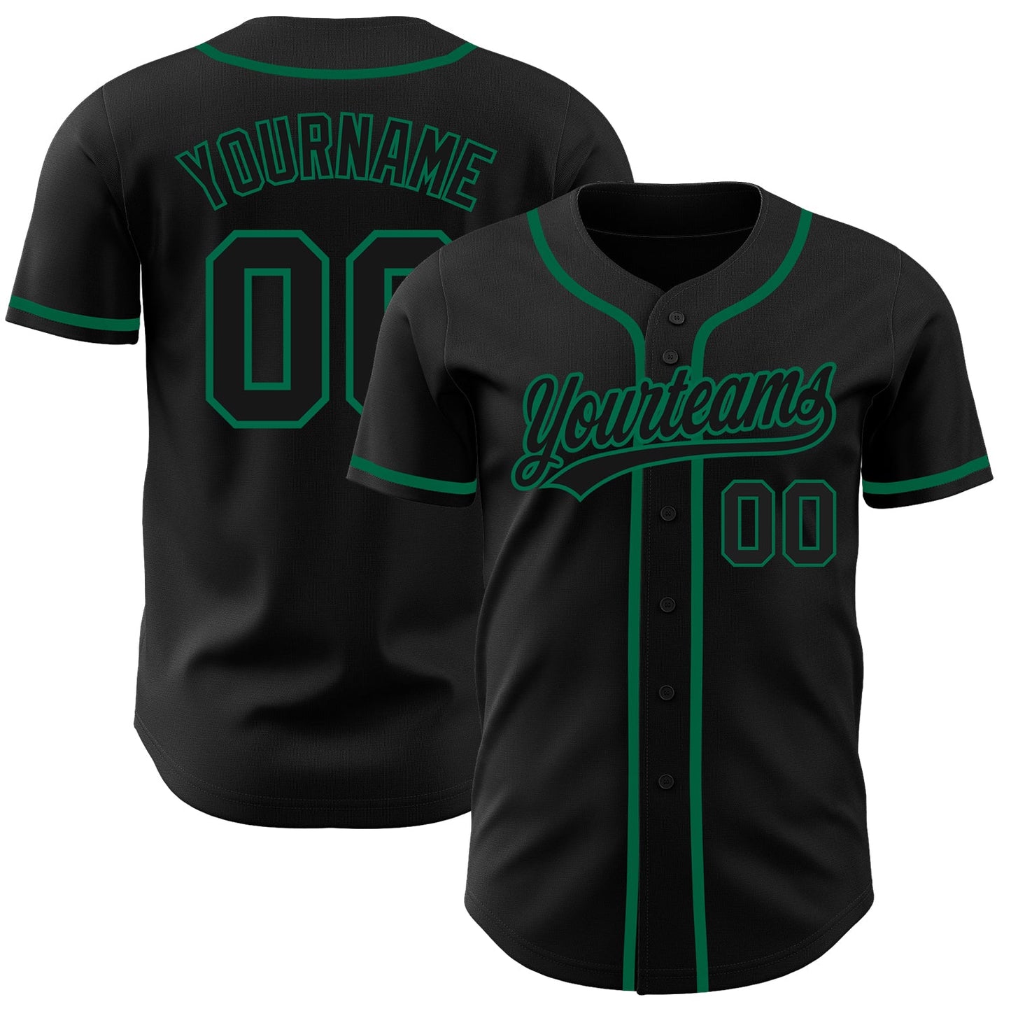 Custom Black Black-Kelly Green Authentic Baseball Jersey - Main View
