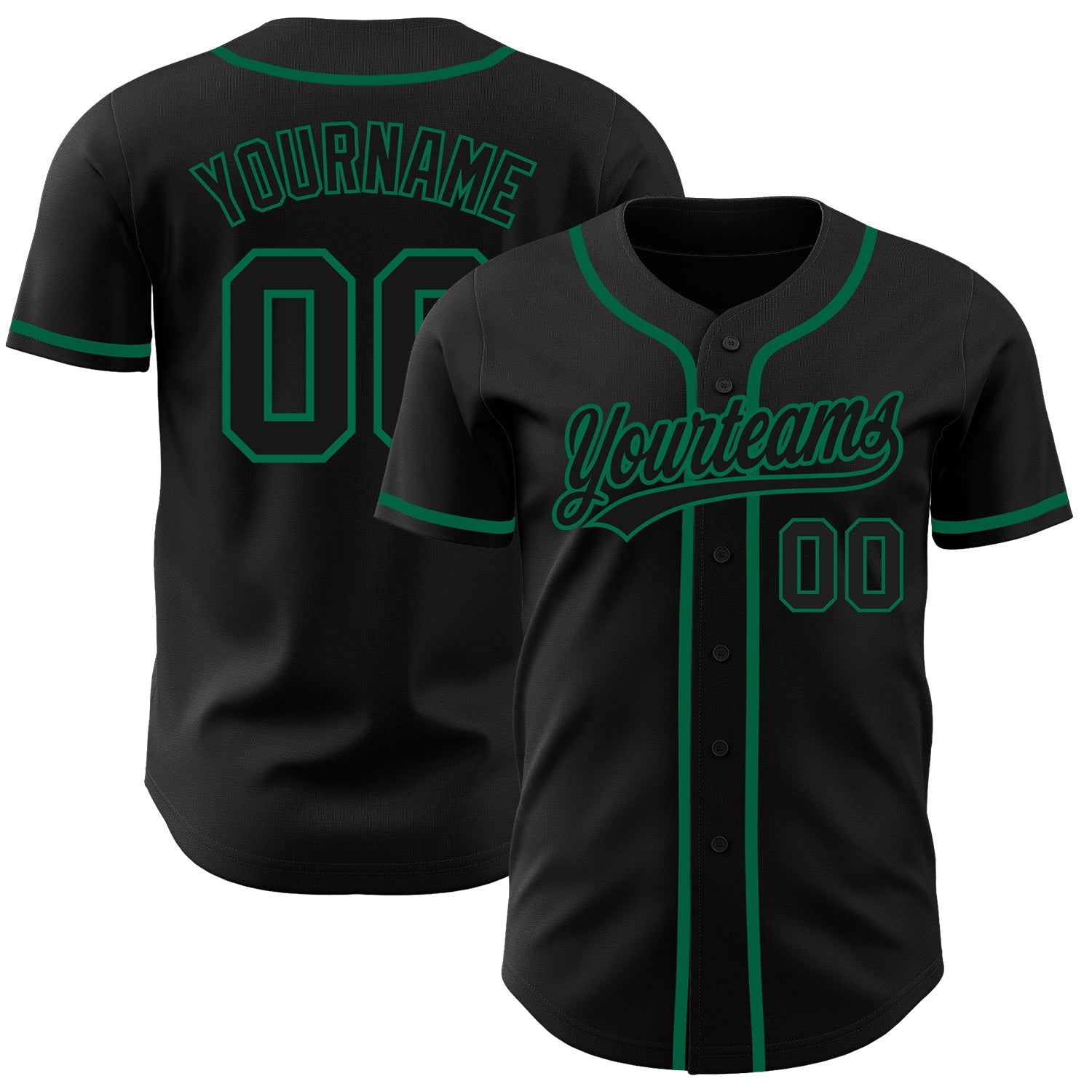 Custom Black Black-Kelly Green Authentic Baseball Jersey - Main View