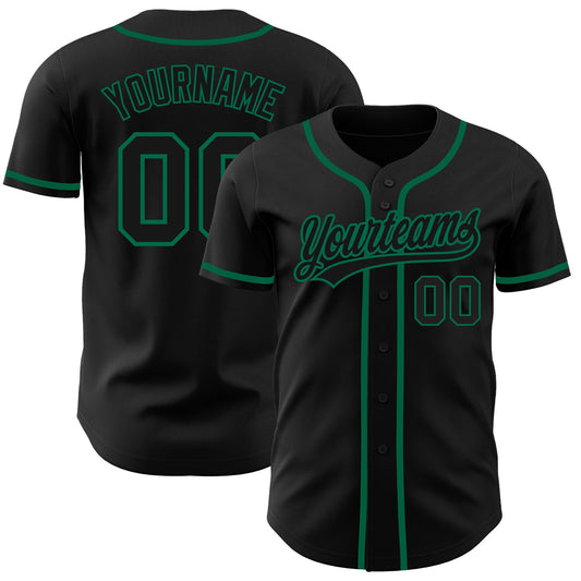 Custom Black Black-Kelly Green Authentic Baseball Jersey - Main View