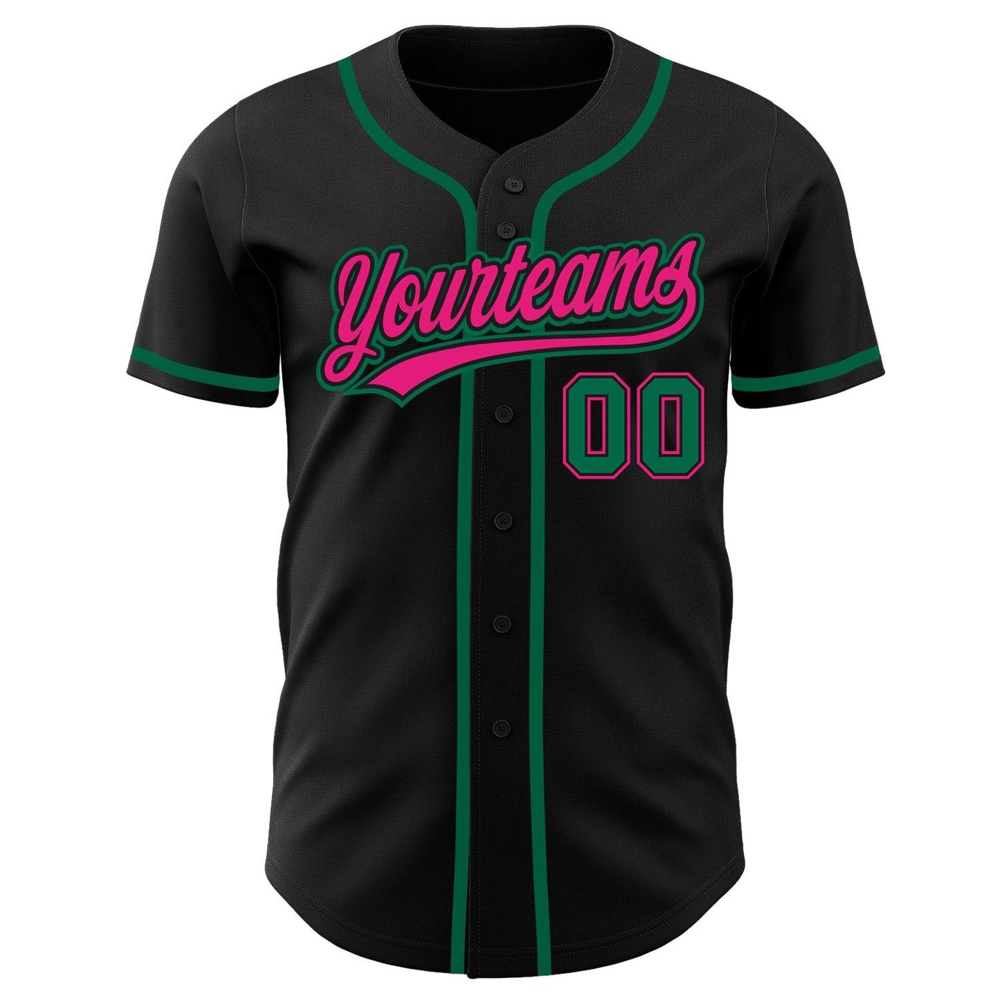 Custom Black Kelly Green-Hot Pink Authentic Baseball Jersey view 2