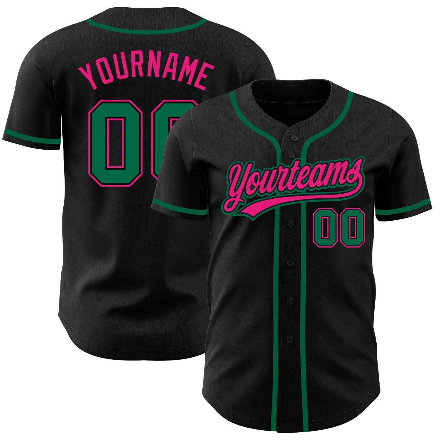 Custom Black Kelly Green-Hot Pink Authentic Baseball Jersey - Main View