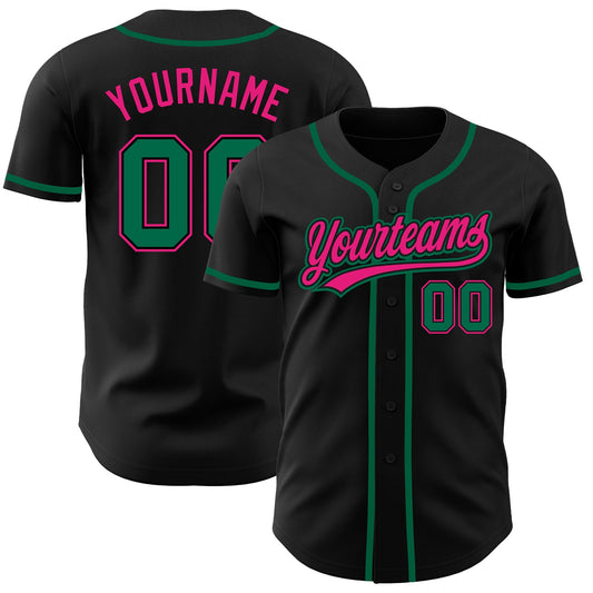 Custom Black Kelly Green-Hot Pink Authentic Baseball Jersey - Main View