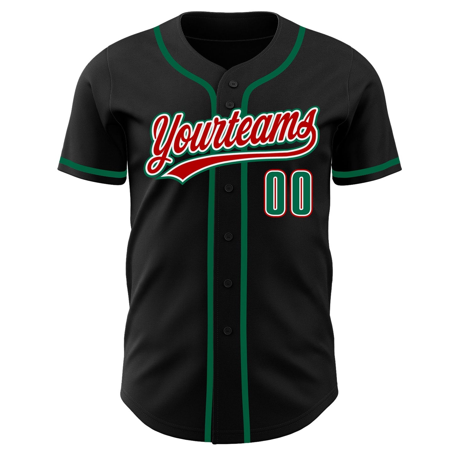 Custom Black Kelly Green-Red Authentic Baseball Jersey view 2