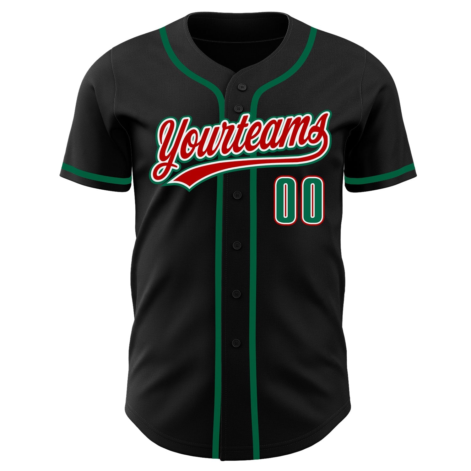 Custom Black Kelly Green-Red Authentic Baseball Jersey view 2