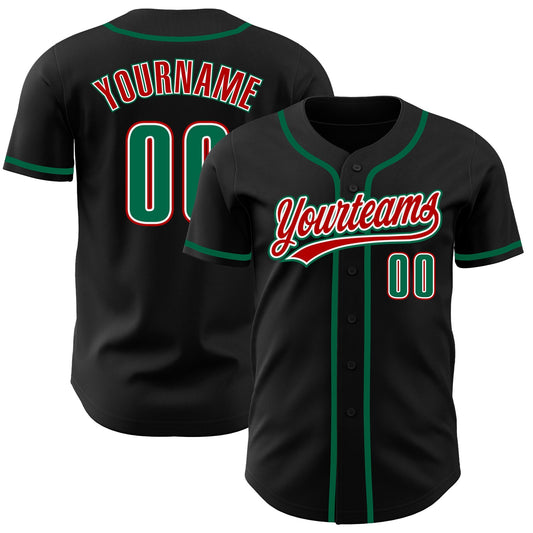 Custom Black Kelly Green-Red Authentic Baseball Jersey - Main View
