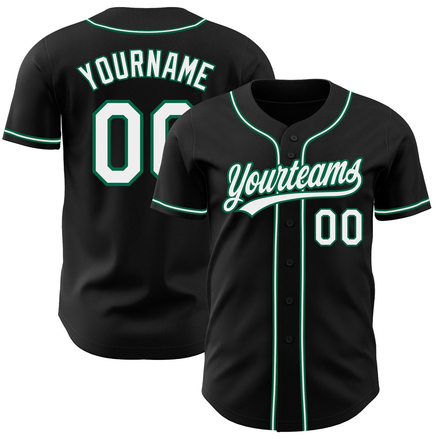 Custom Black White-Kelly Green Authentic Baseball Jersey - Main View