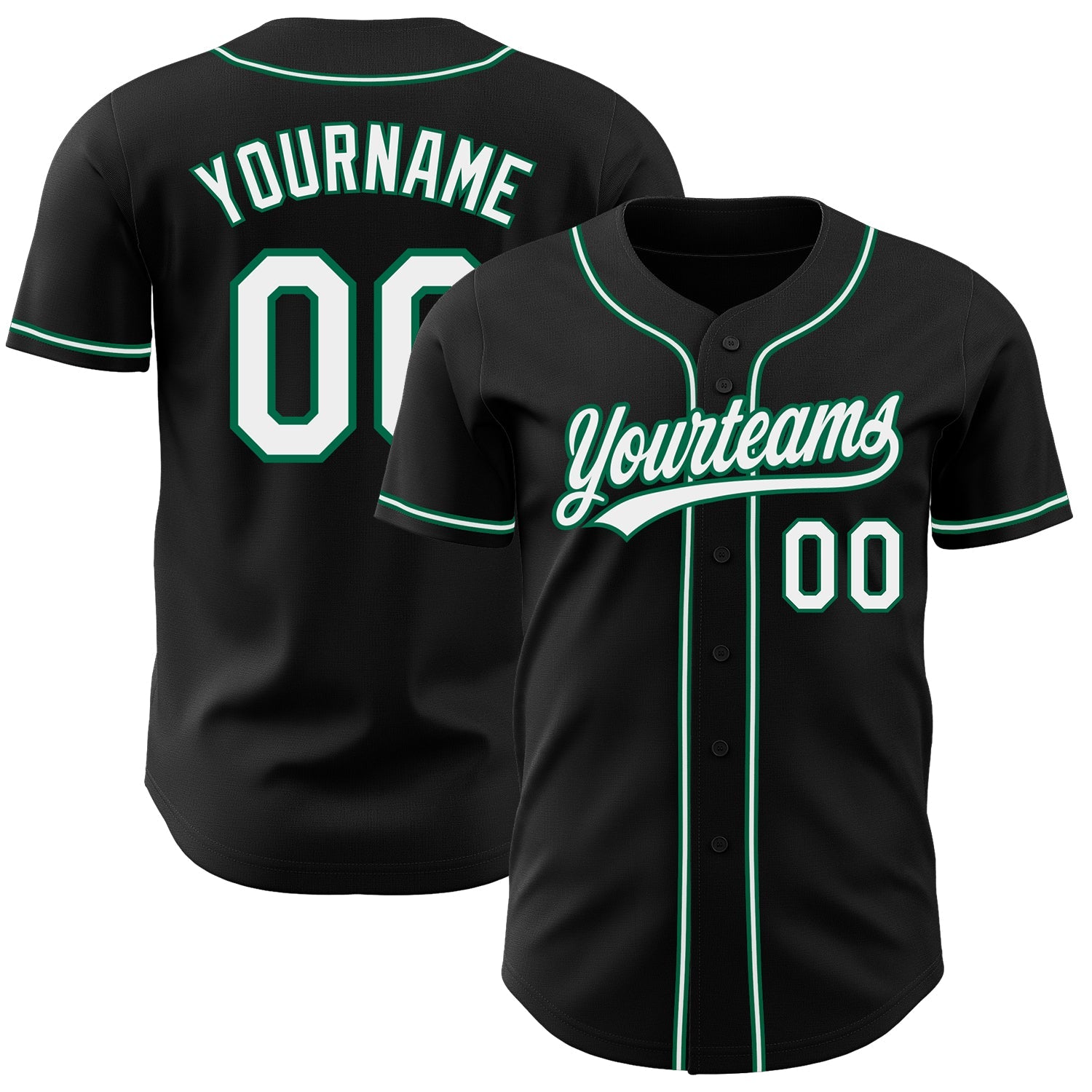 Custom Black White-Kelly Green Authentic Baseball Jersey - Main View