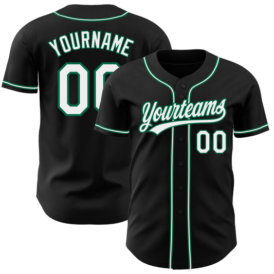 Custom Black White-Kelly Green Authentic Baseball Jersey - Main View