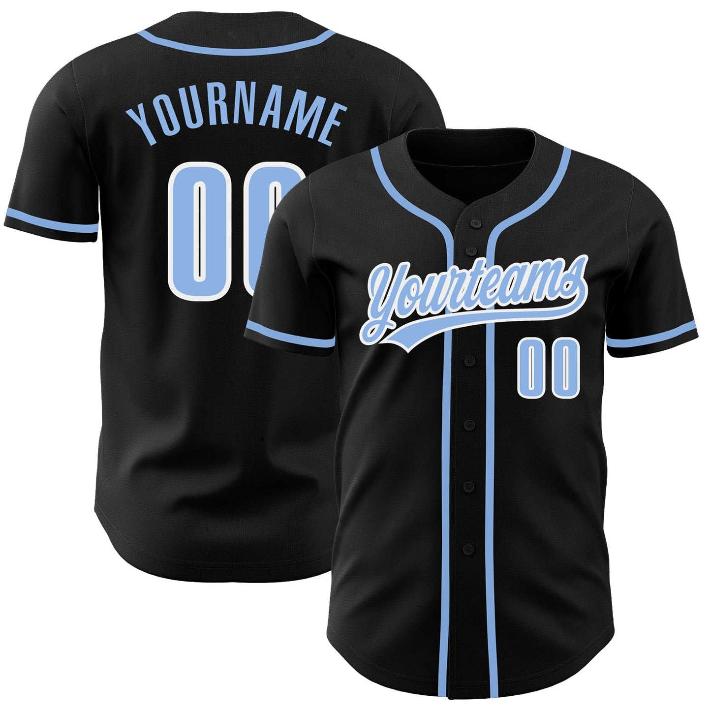 Custom Black Light Blue-White Authentic Baseball Jersey - Main View