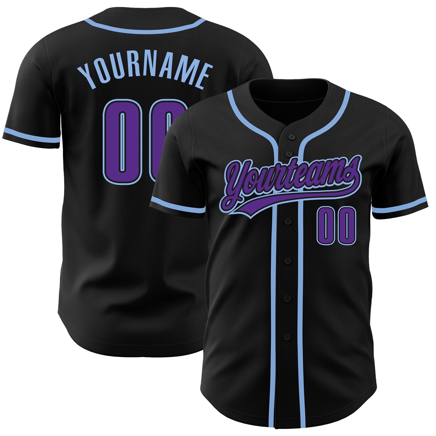 Custom Black Purpe-Light Blue Authentic Baseball Jersey - Main View