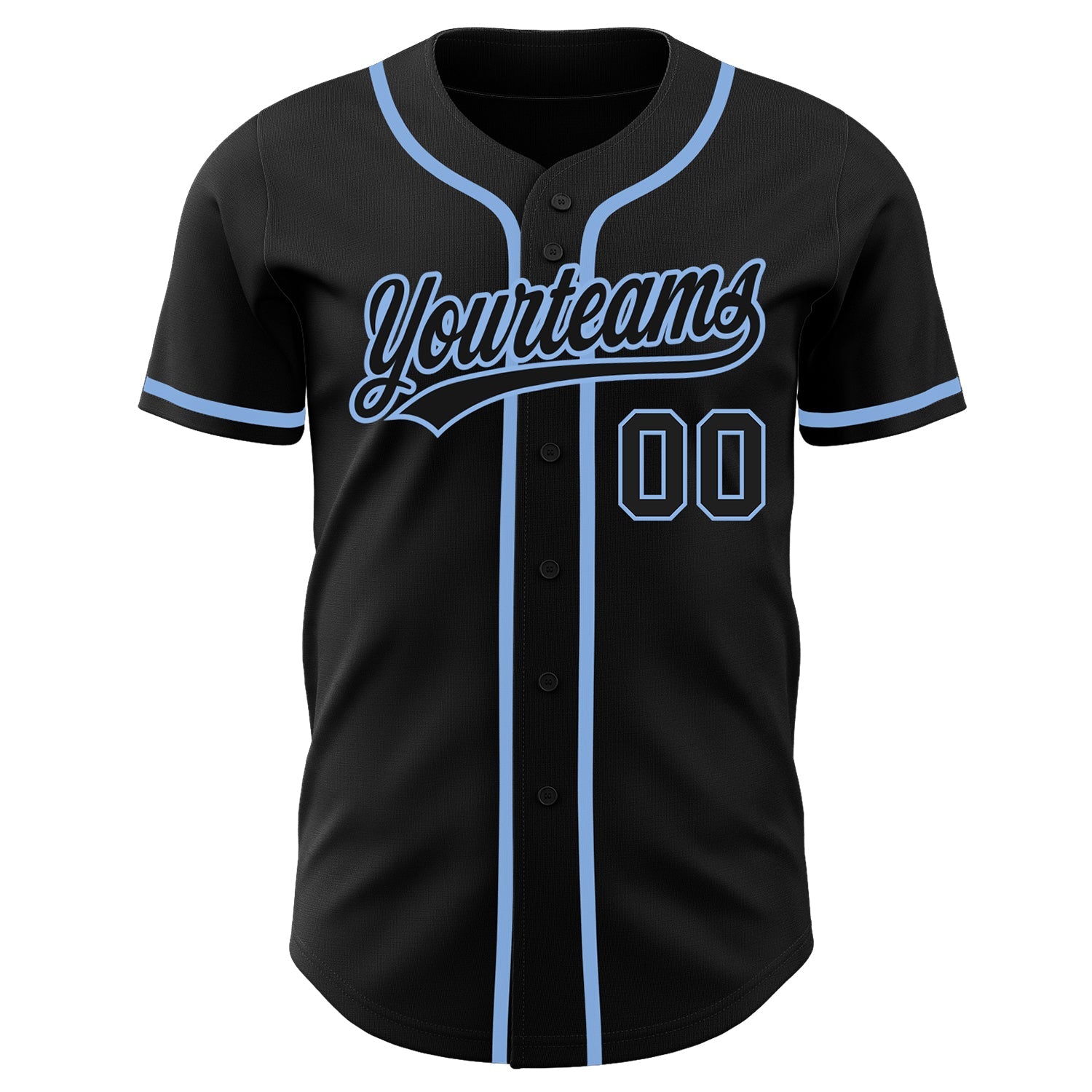 Custom Black Black-Light Blue Authentic Baseball Jersey view 2