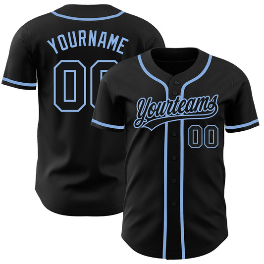 Custom Black Black-Light Blue Authentic Baseball Jersey - Main View