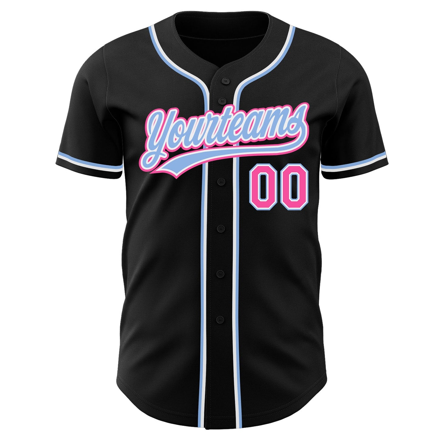 Custom Black Pink-Light Blue Authentic Baseball Jersey view 2