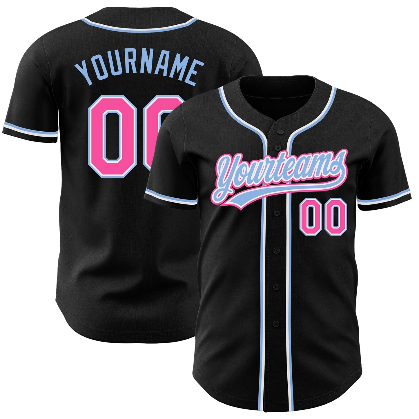 Custom Black Pink-Light Blue Authentic Baseball Jersey - Main View
