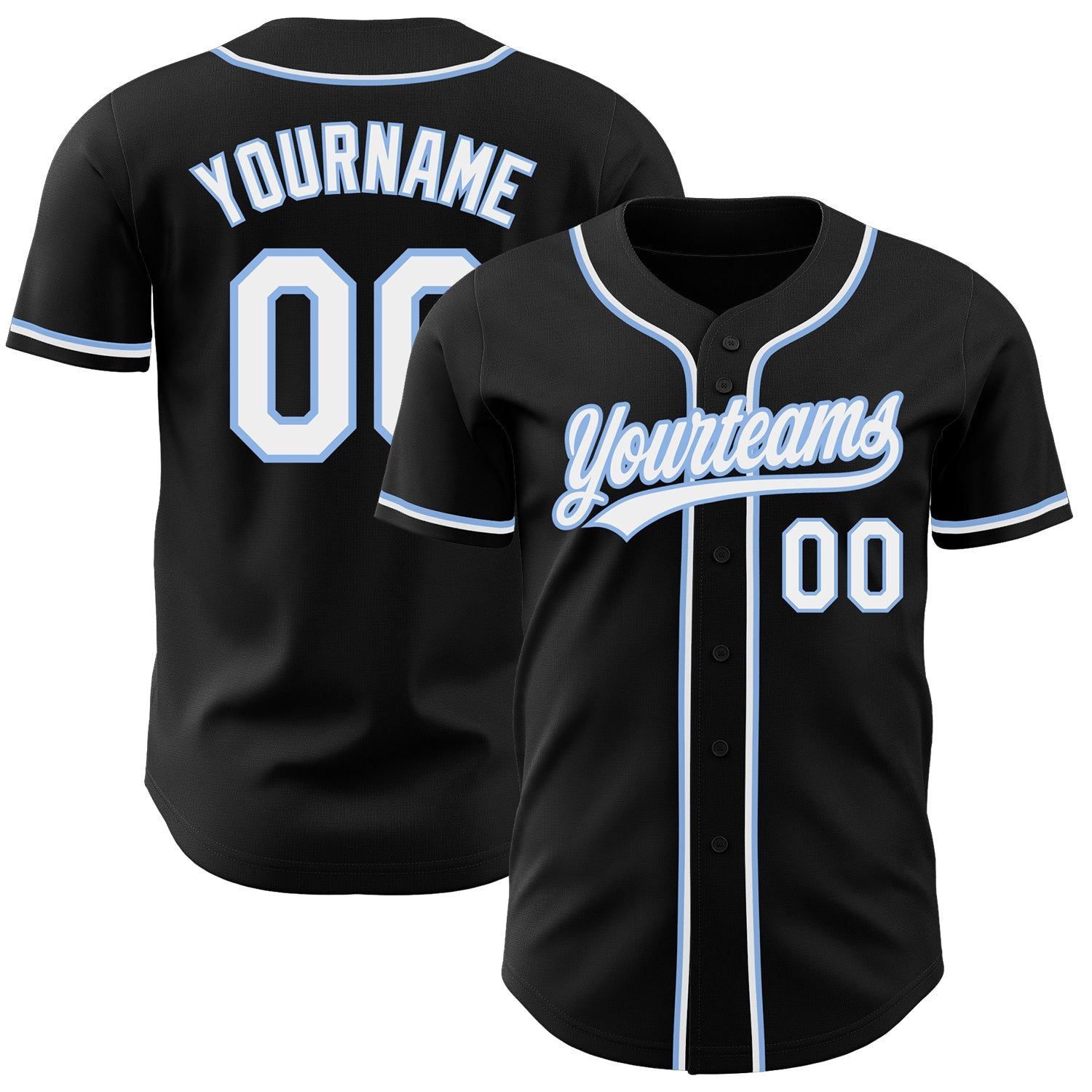 Custom Black White-Light Blue Authentic Baseball Jersey - Main View