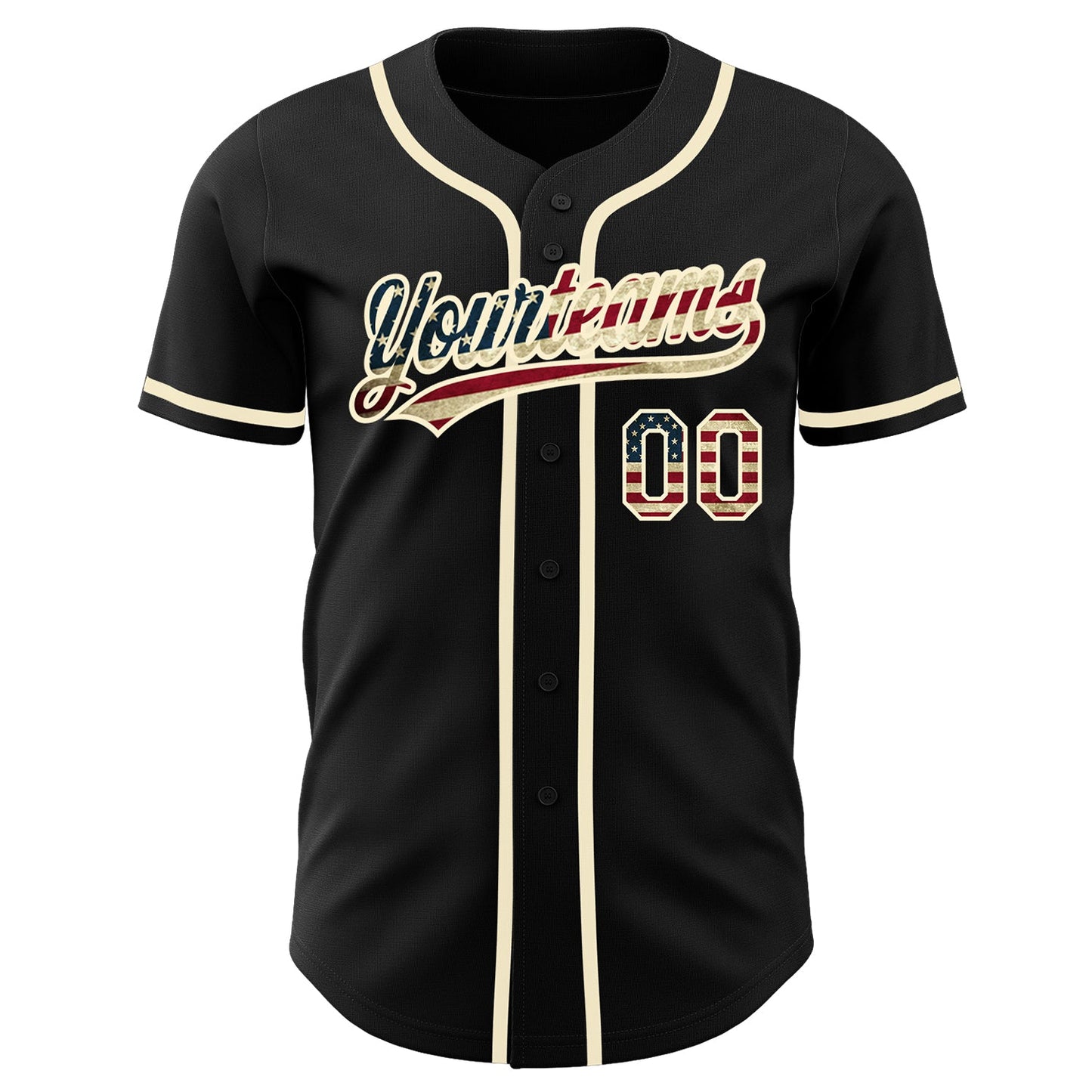 Custom Black Vintage USA Flag-Cream Authentic Baseball Jersey view 2