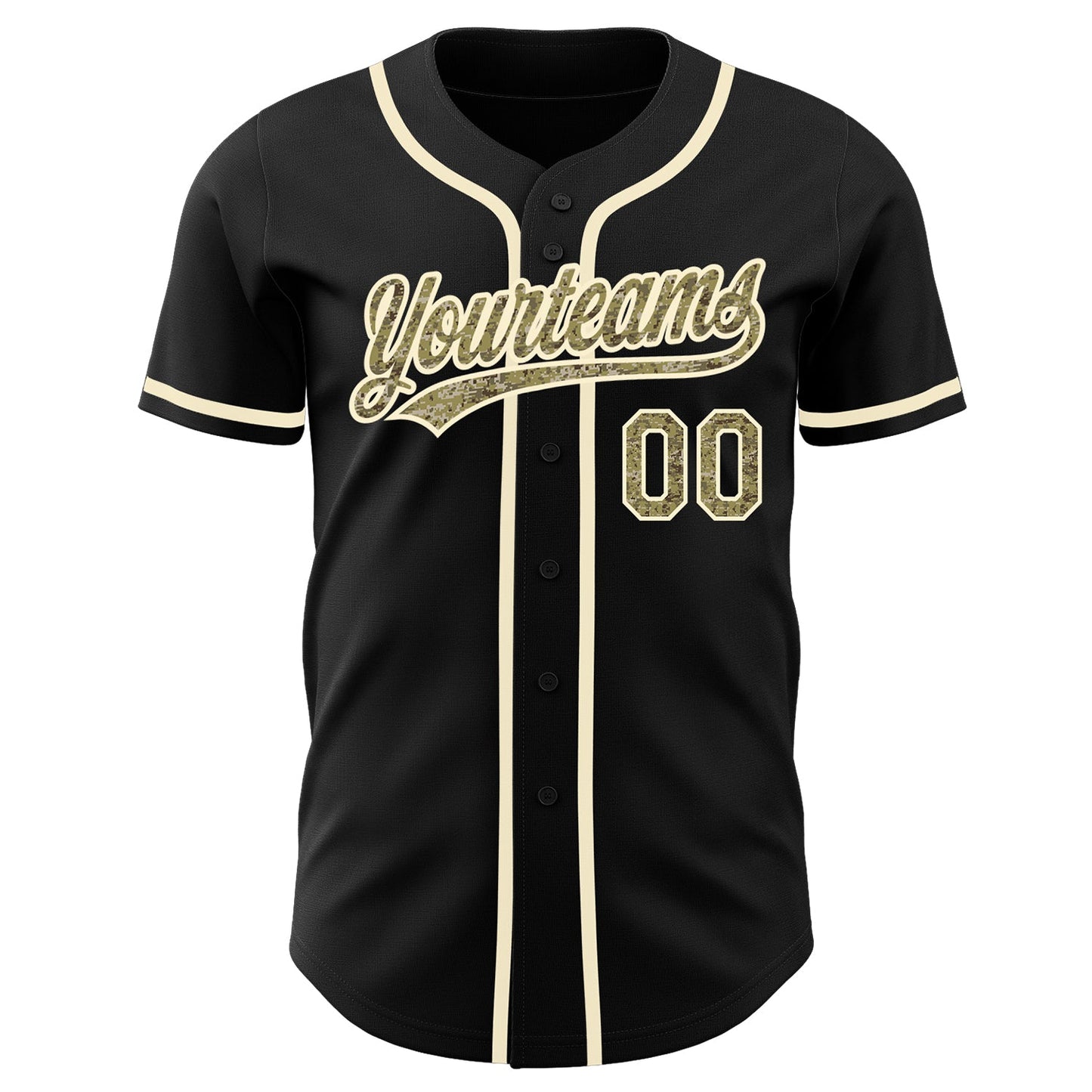 Custom Black Camo-Cream Authentic Baseball Jersey view 2
