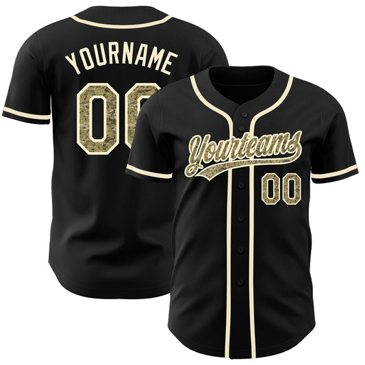 Custom Black Camo-Cream Authentic Baseball Jersey - Main View