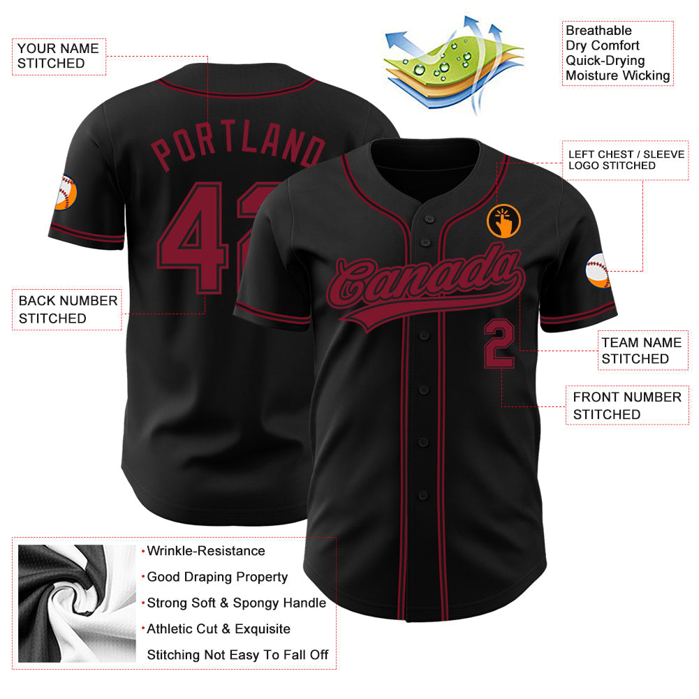 Custom Black Crimson Authentic Baseball Jersey view 3