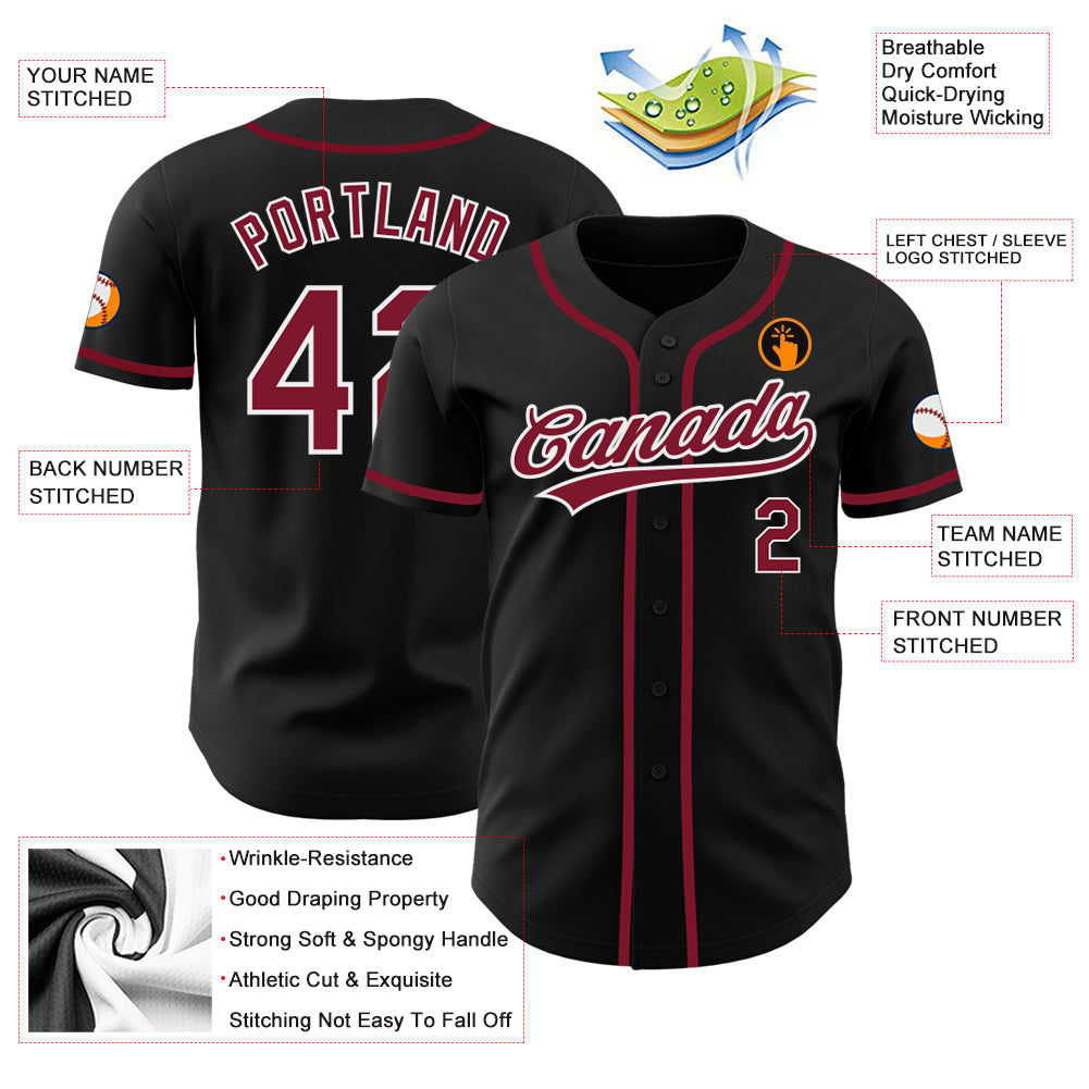 Custom Black Crimson-White Authentic Baseball Jersey view 3