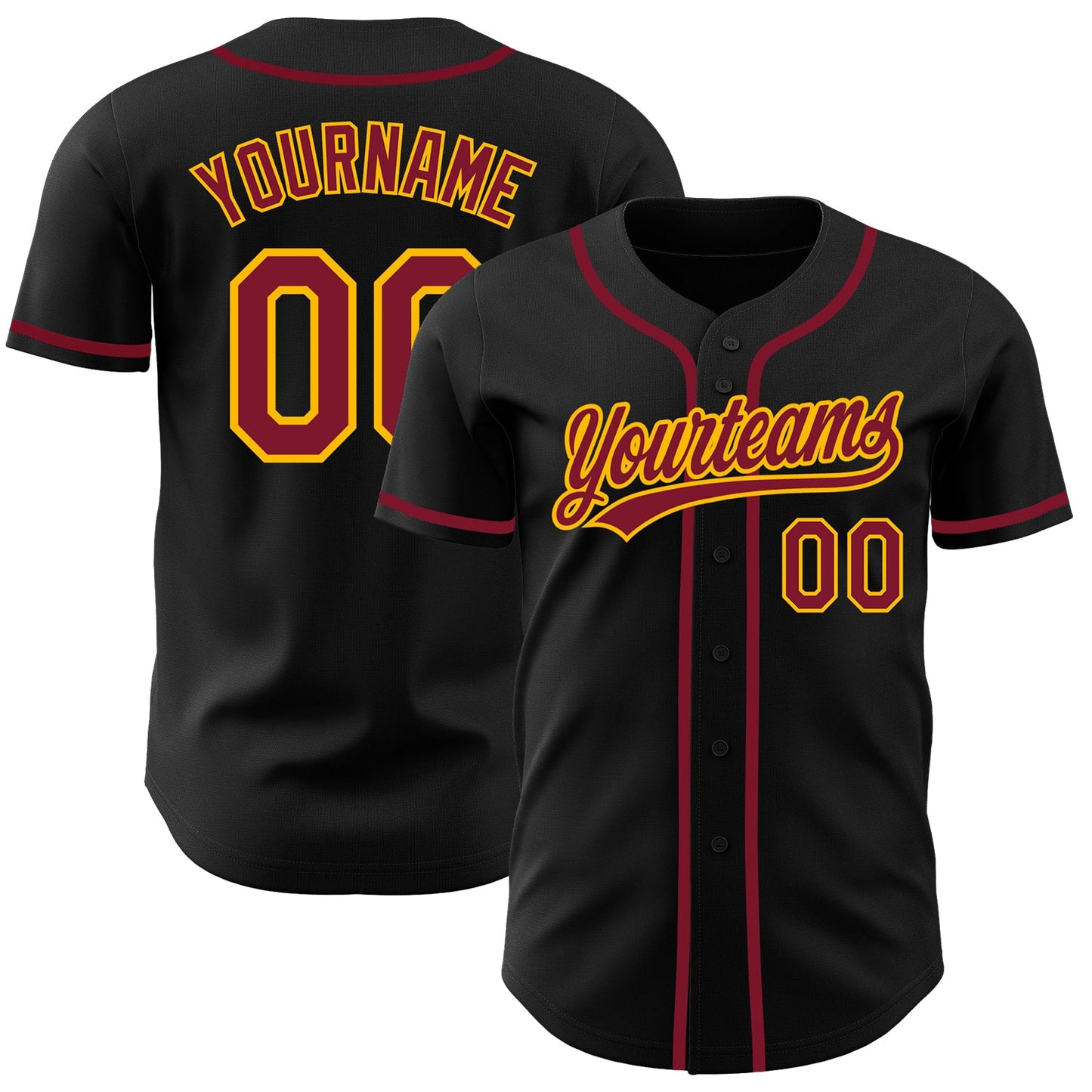 Custom Black Crimson-Gold Authentic Baseball Jersey - Main View