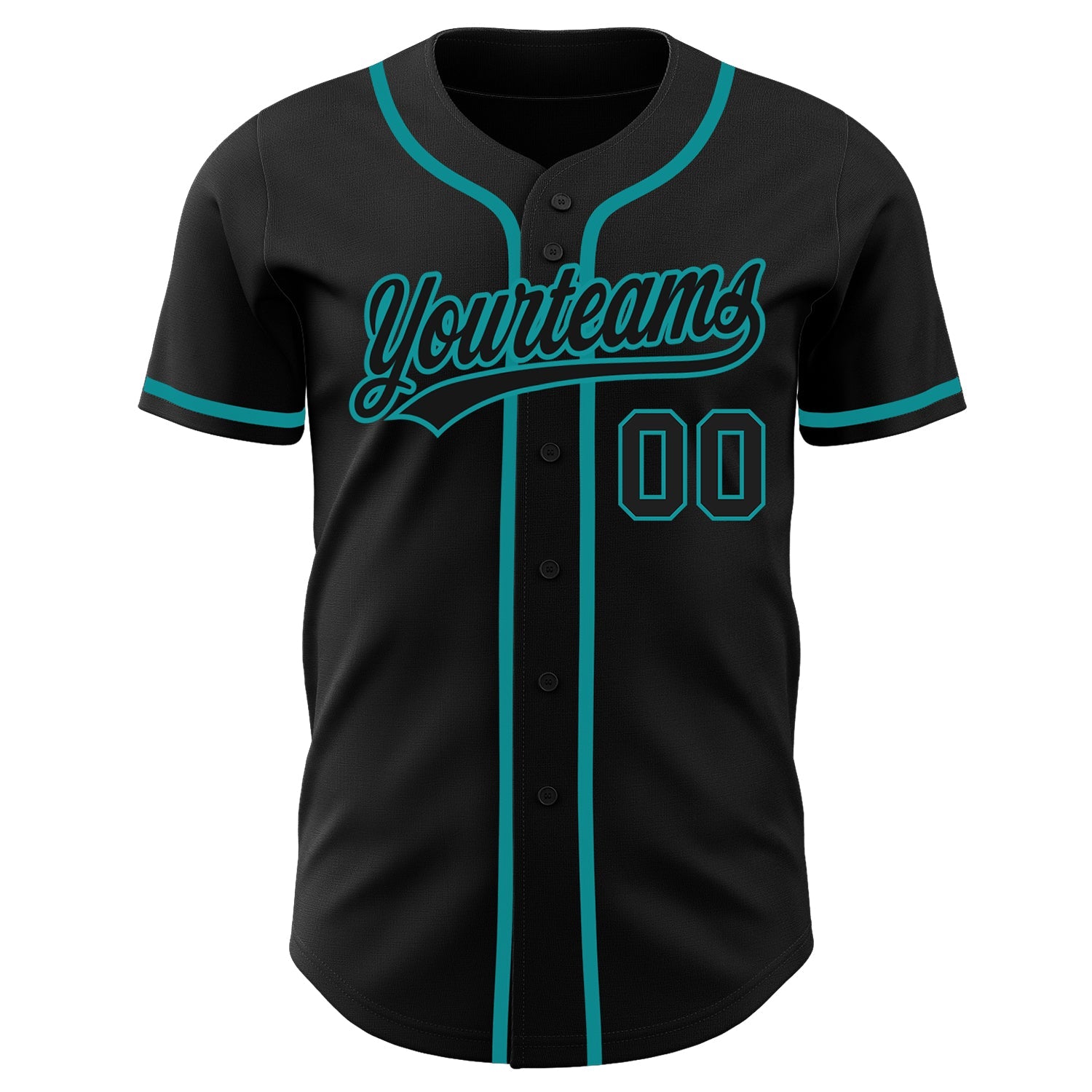 Custom Black Black-Teal Authentic Baseball Jersey view 2