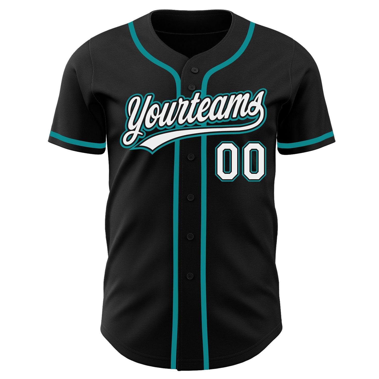 Custom Black White-Teal Authentic Baseball Jersey view 3