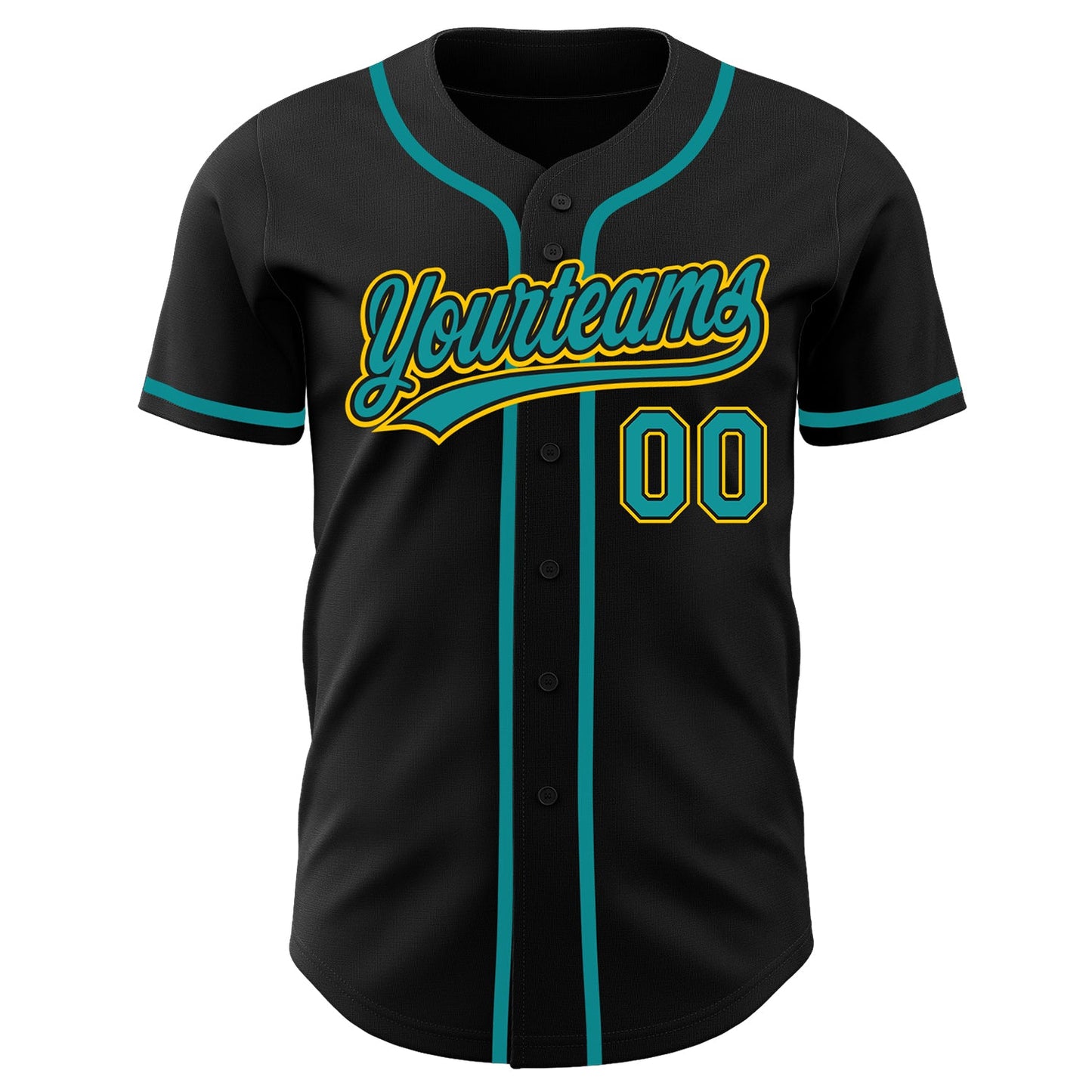 Custom Black Teal-Gold Authentic Baseball Jersey view 2