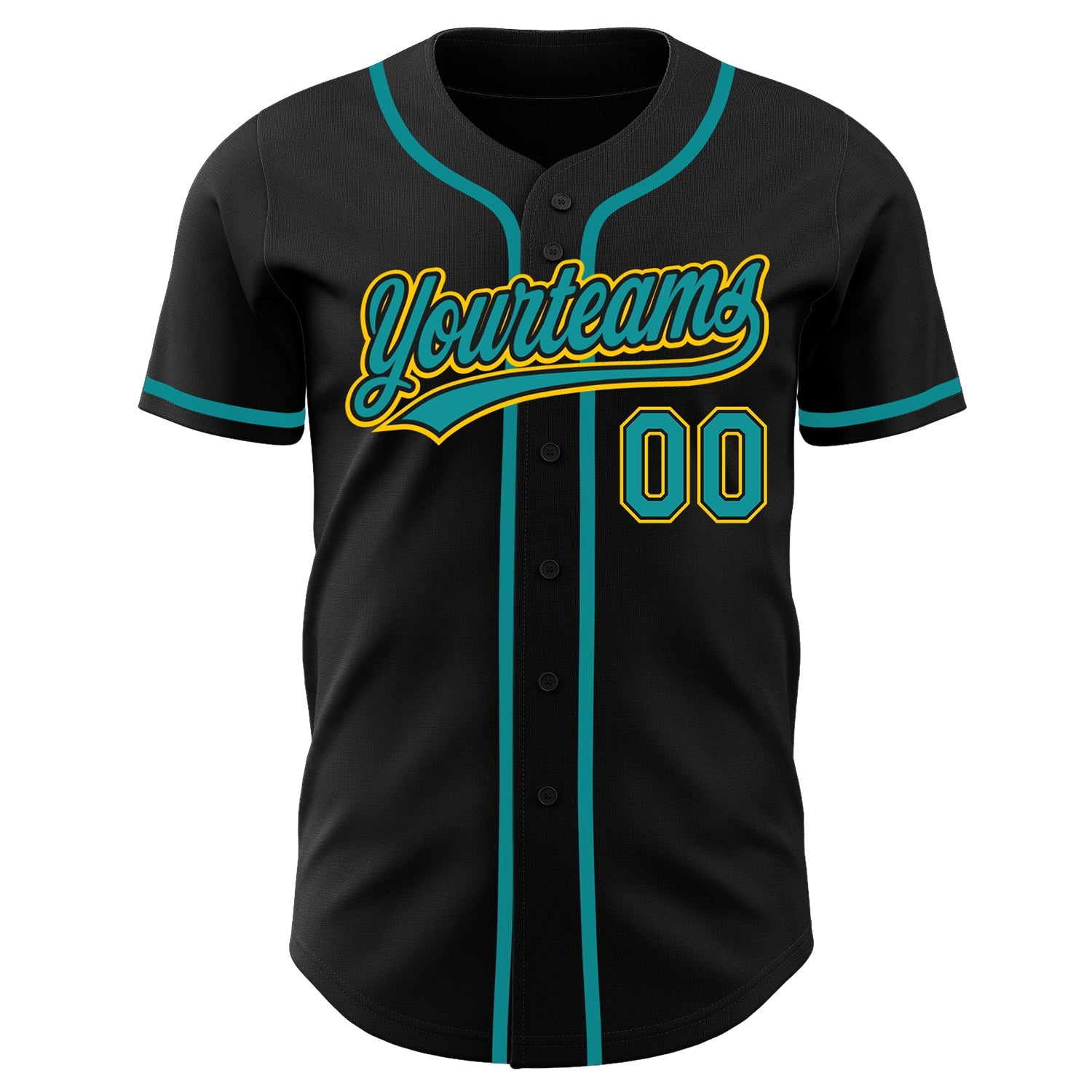 Custom Black Teal-Gold Authentic Baseball Jersey view 2