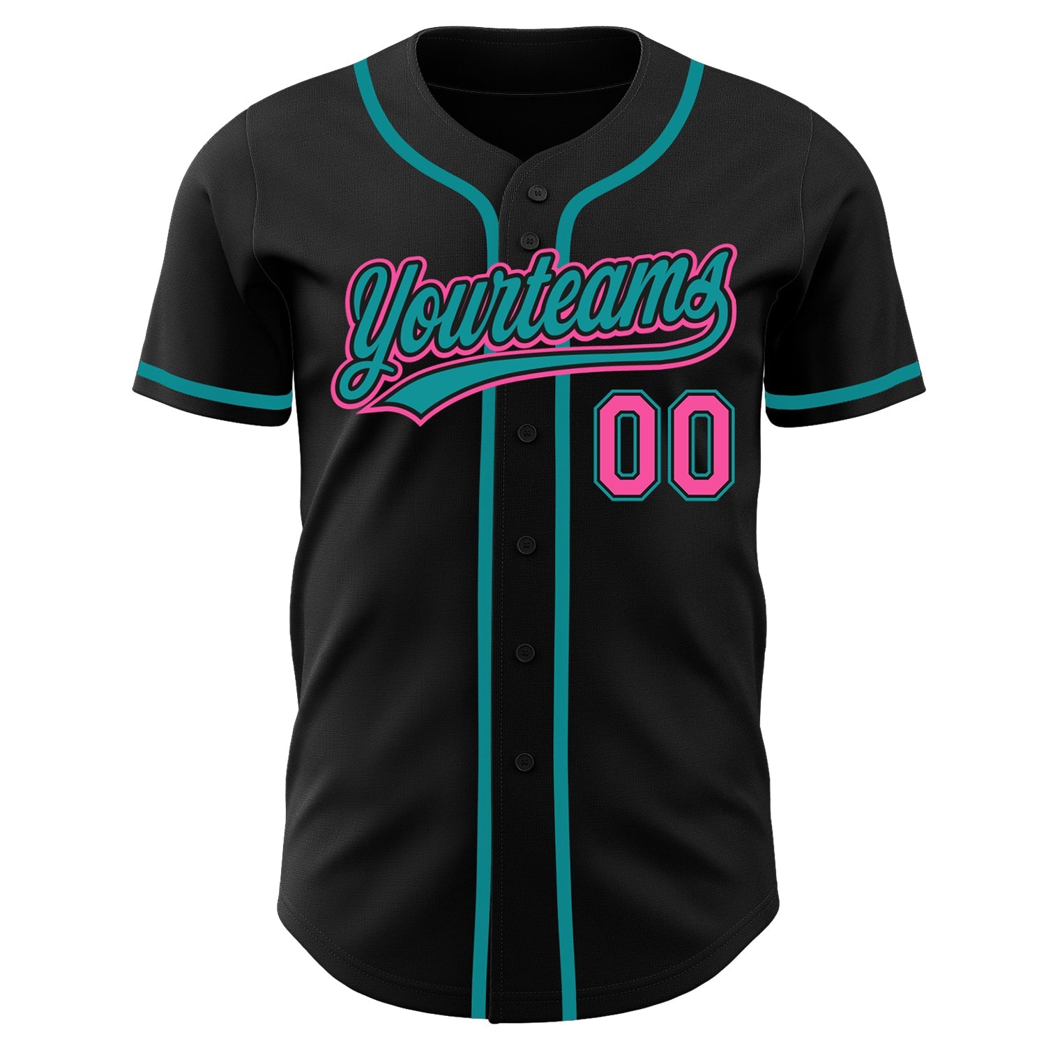 Custom Black Pink-Teal Authentic Baseball Jersey view 5