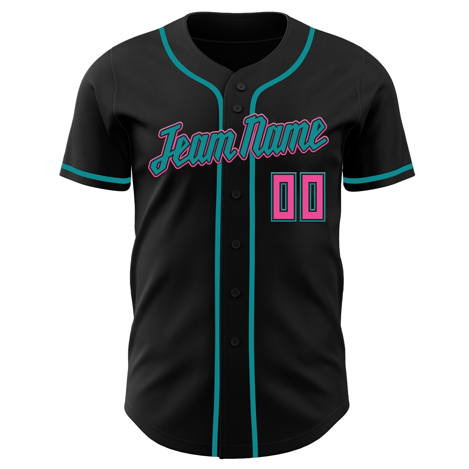 Custom Black Pink-Teal Authentic Baseball Jersey view 77