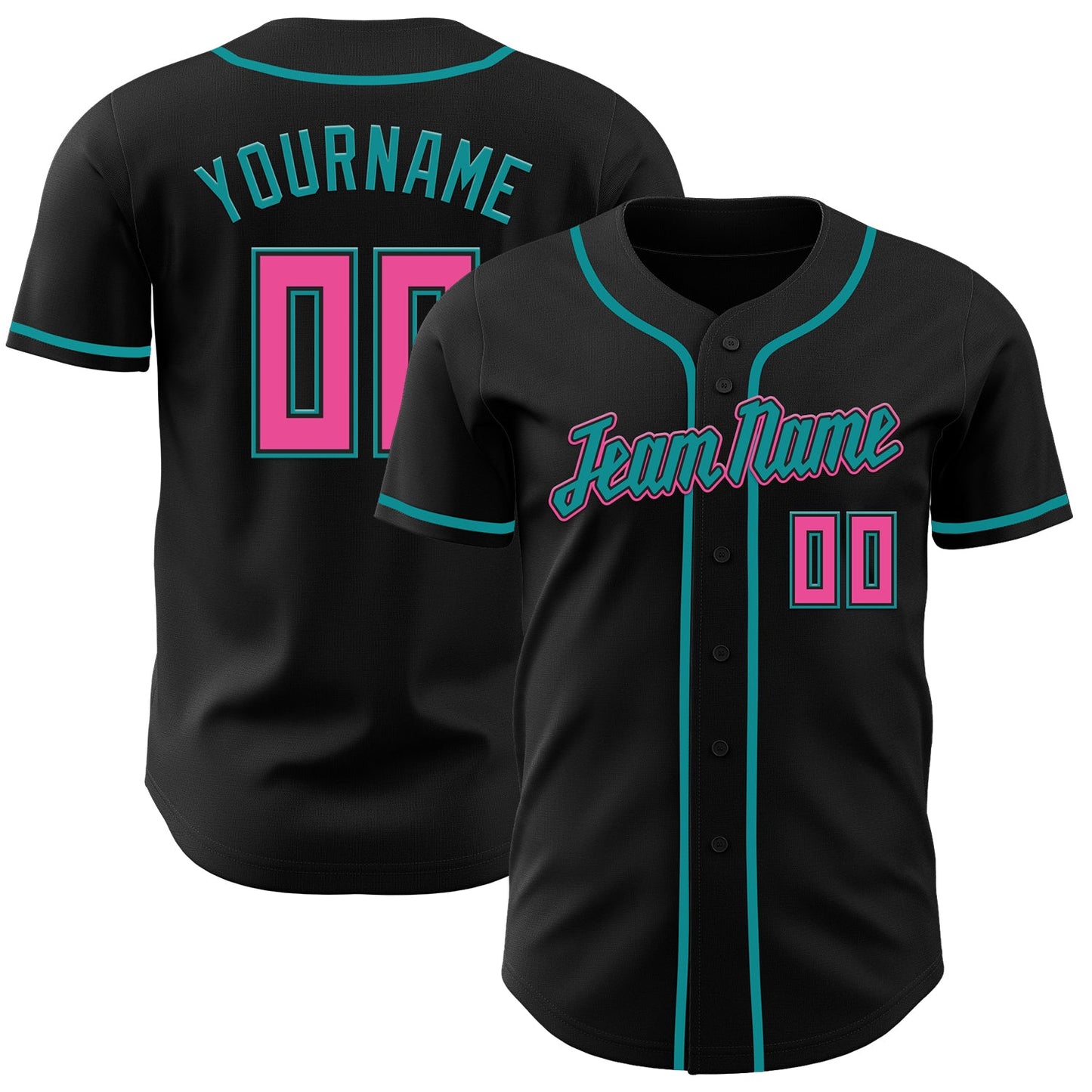 Custom Black Pink-Teal Authentic Baseball Jersey view 73