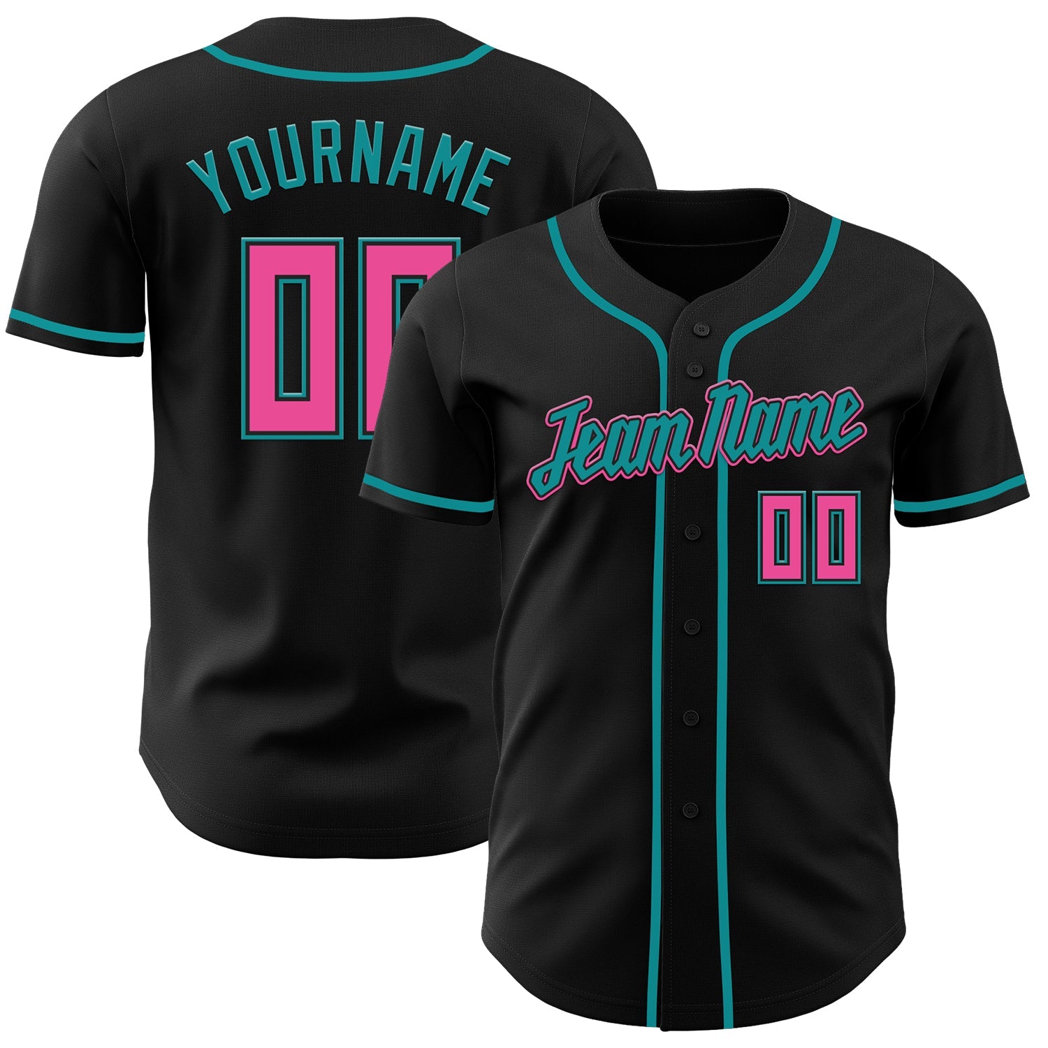 Custom Black Pink-Teal Authentic Baseball Jersey view 73