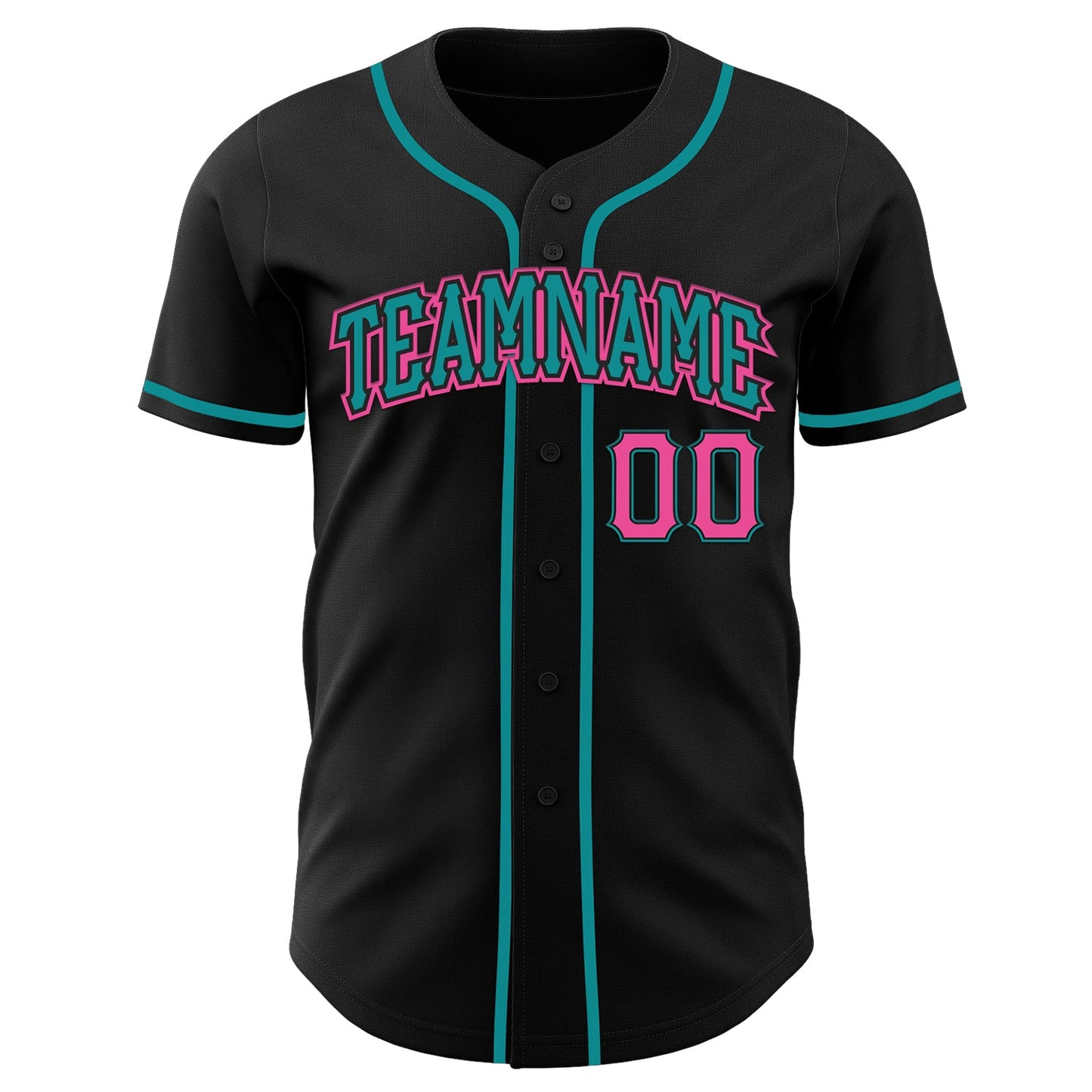 Custom Black Pink-Teal Authentic Baseball Jersey view 13