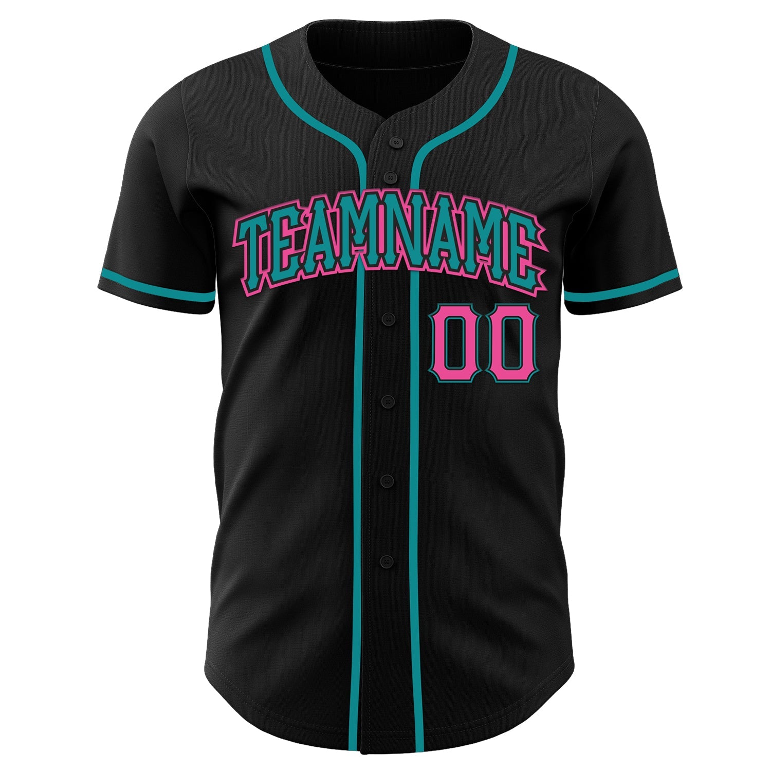 Custom Black Pink-Teal Authentic Baseball Jersey view 13