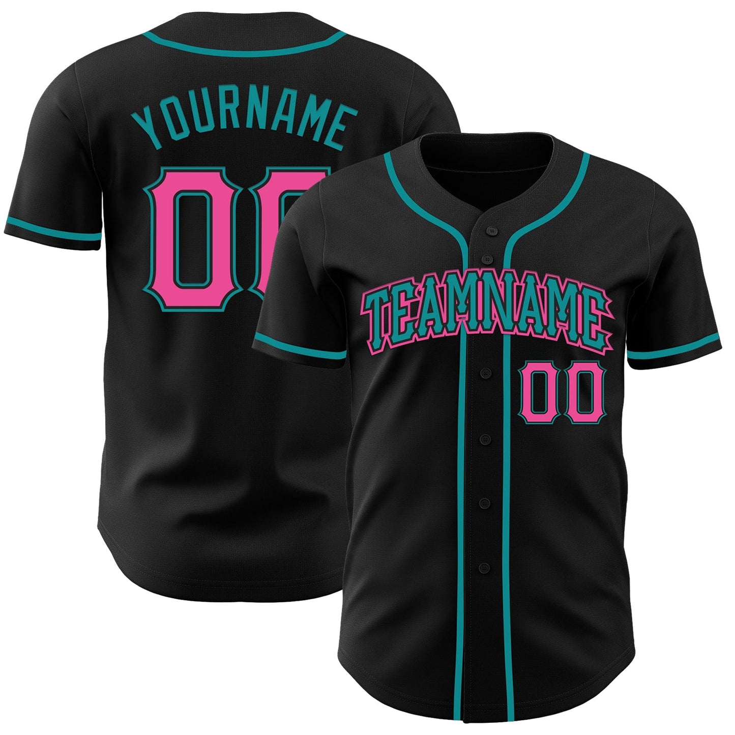 Custom Black Pink-Teal Authentic Baseball Jersey view 9