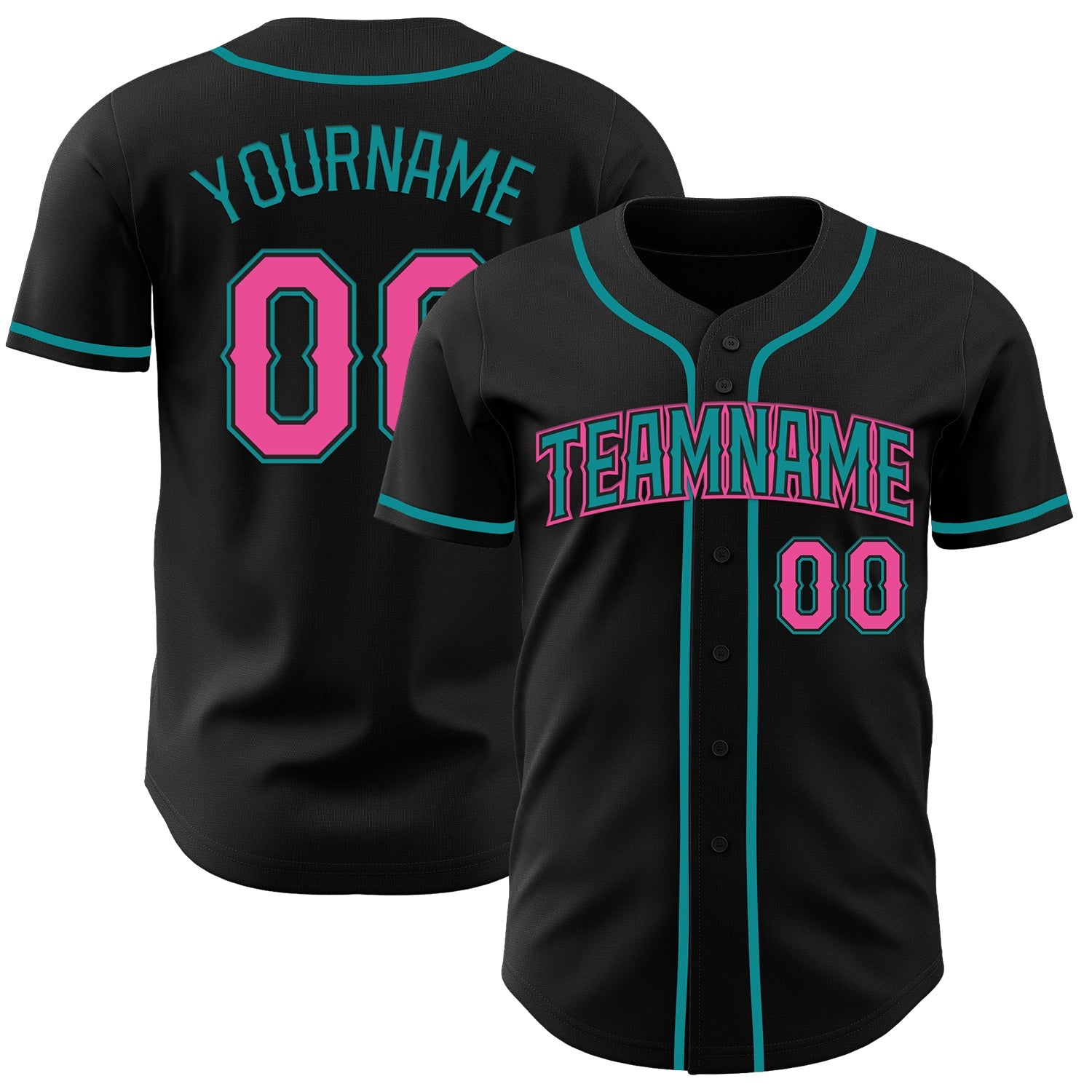 Custom Black Pink-Teal Authentic Baseball Jersey view 17