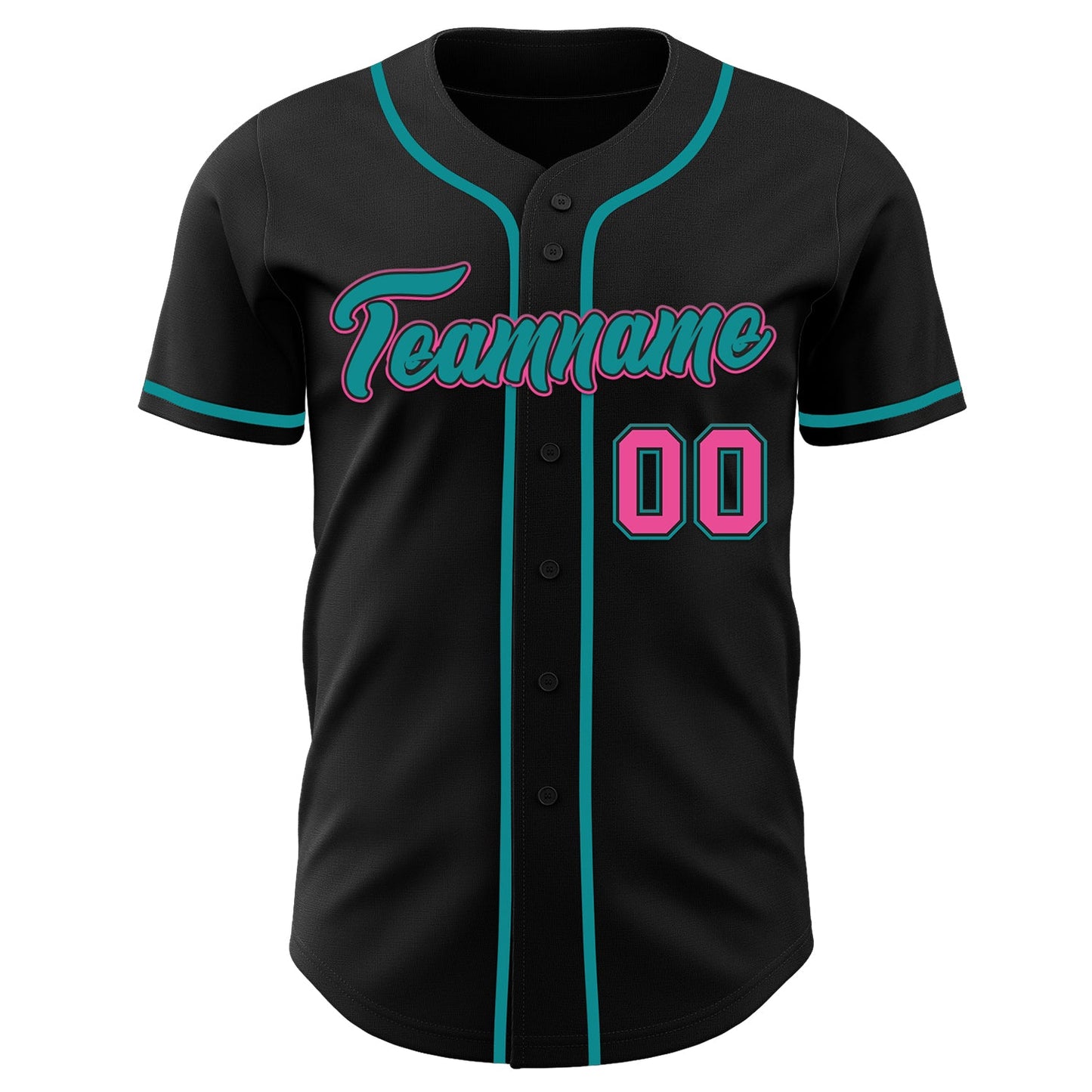 Custom Black Pink-Teal Authentic Baseball Jersey view 29