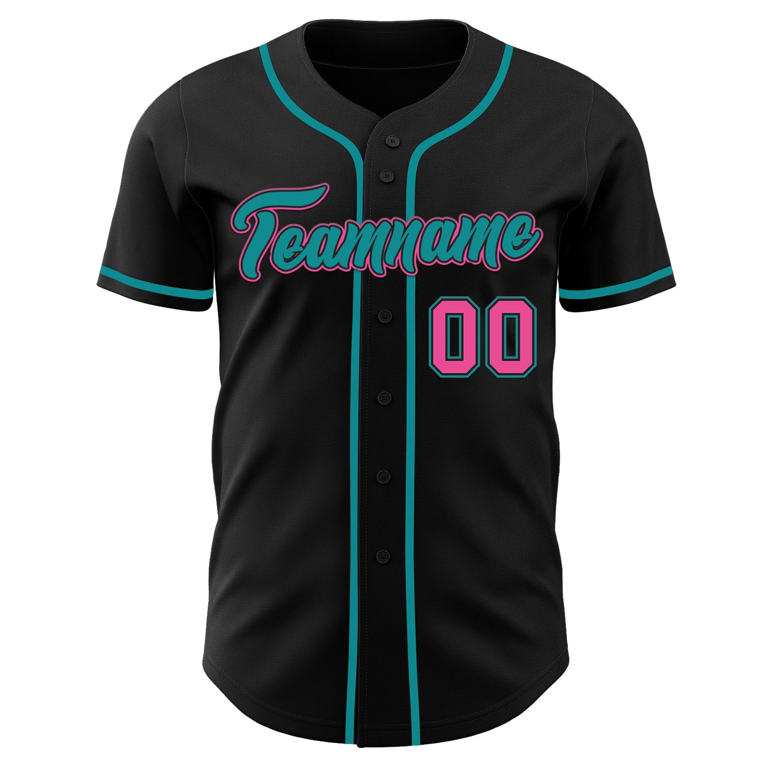 Custom Black Pink-Teal Authentic Baseball Jersey view 29