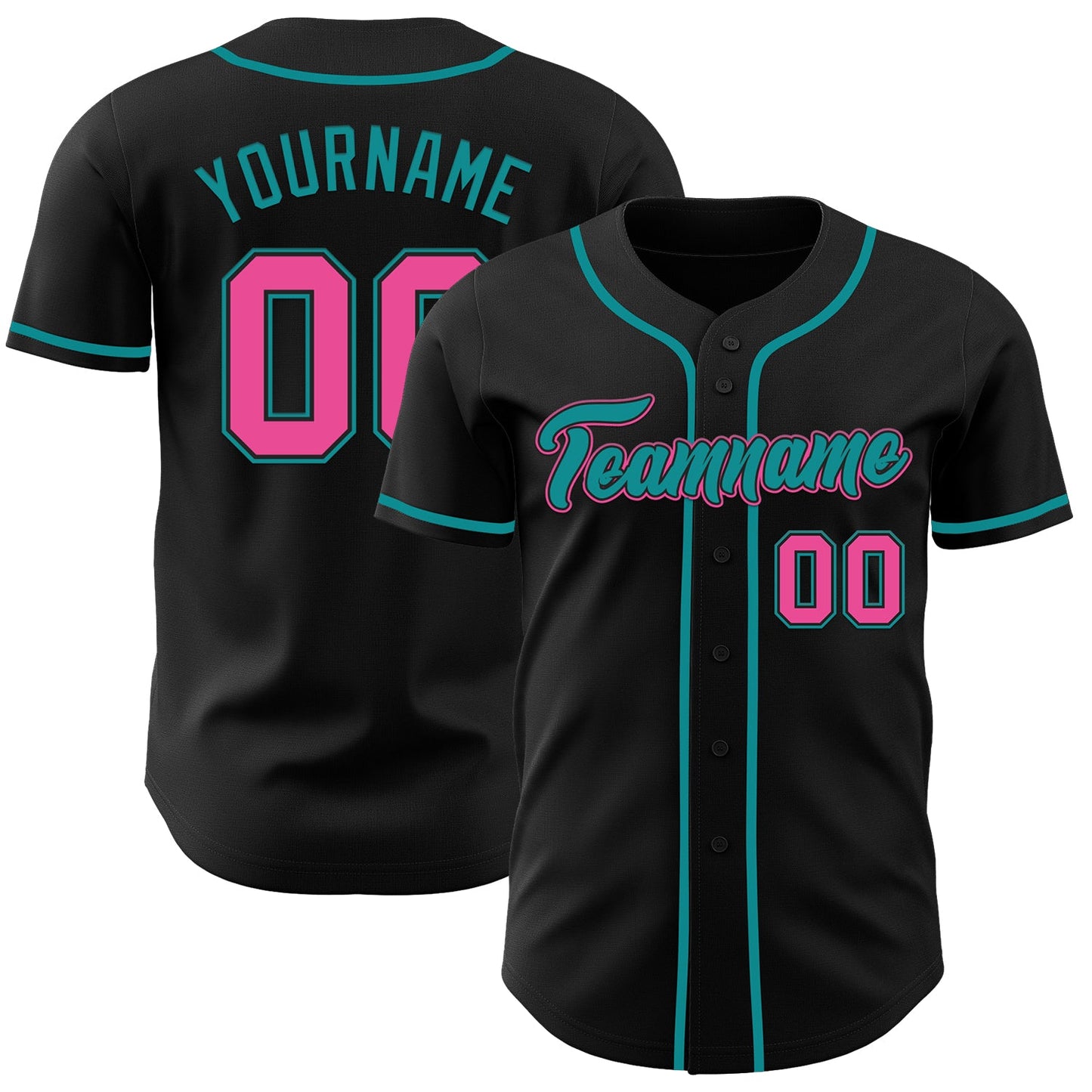Custom Black Pink-Teal Authentic Baseball Jersey view 25