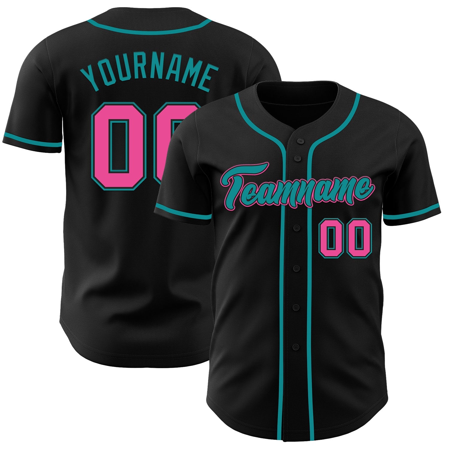 Custom Black Pink-Teal Authentic Baseball Jersey view 25